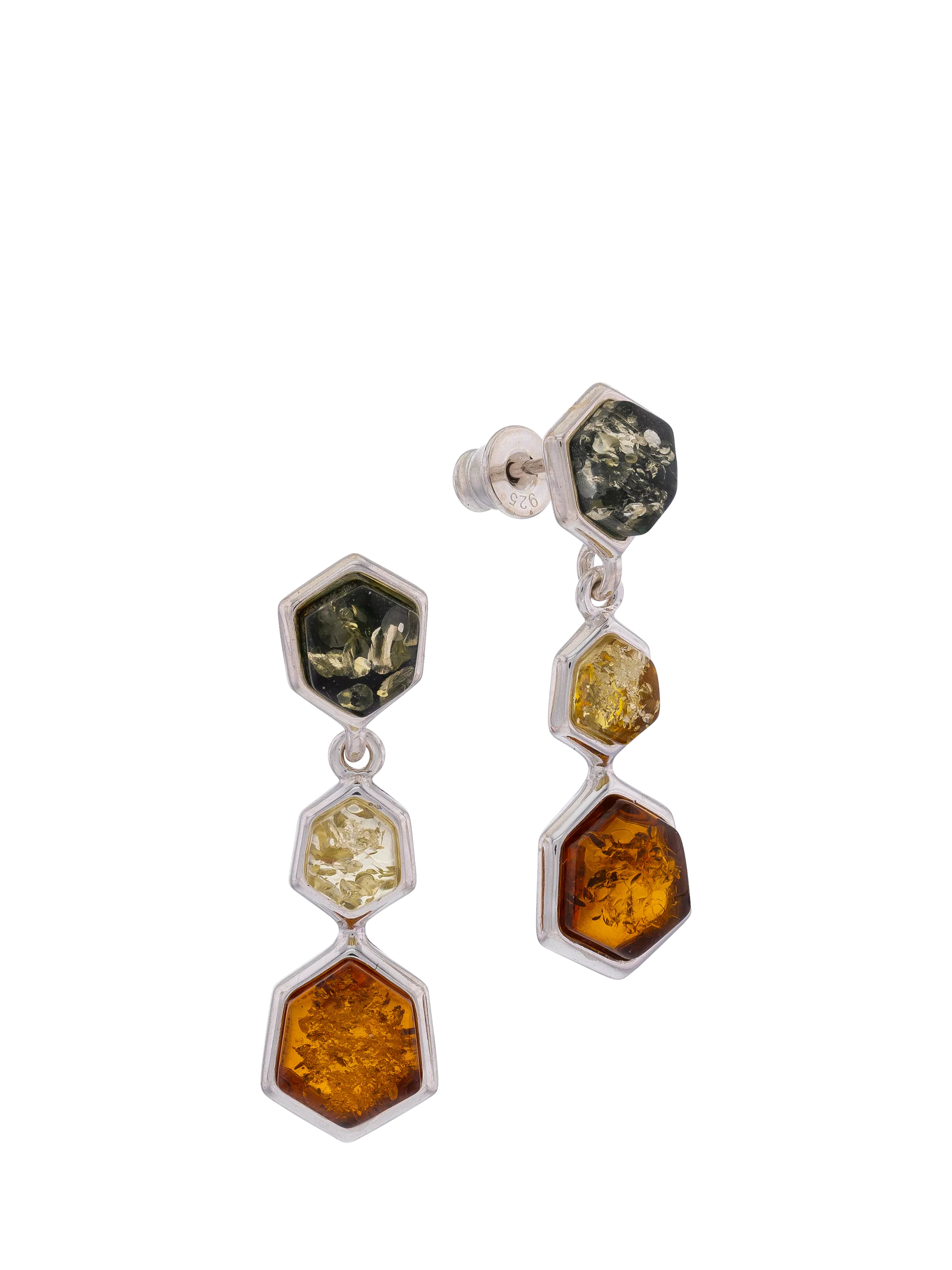 Be-Jewelled geometric cut Baltic amber triple drop earrings - British product