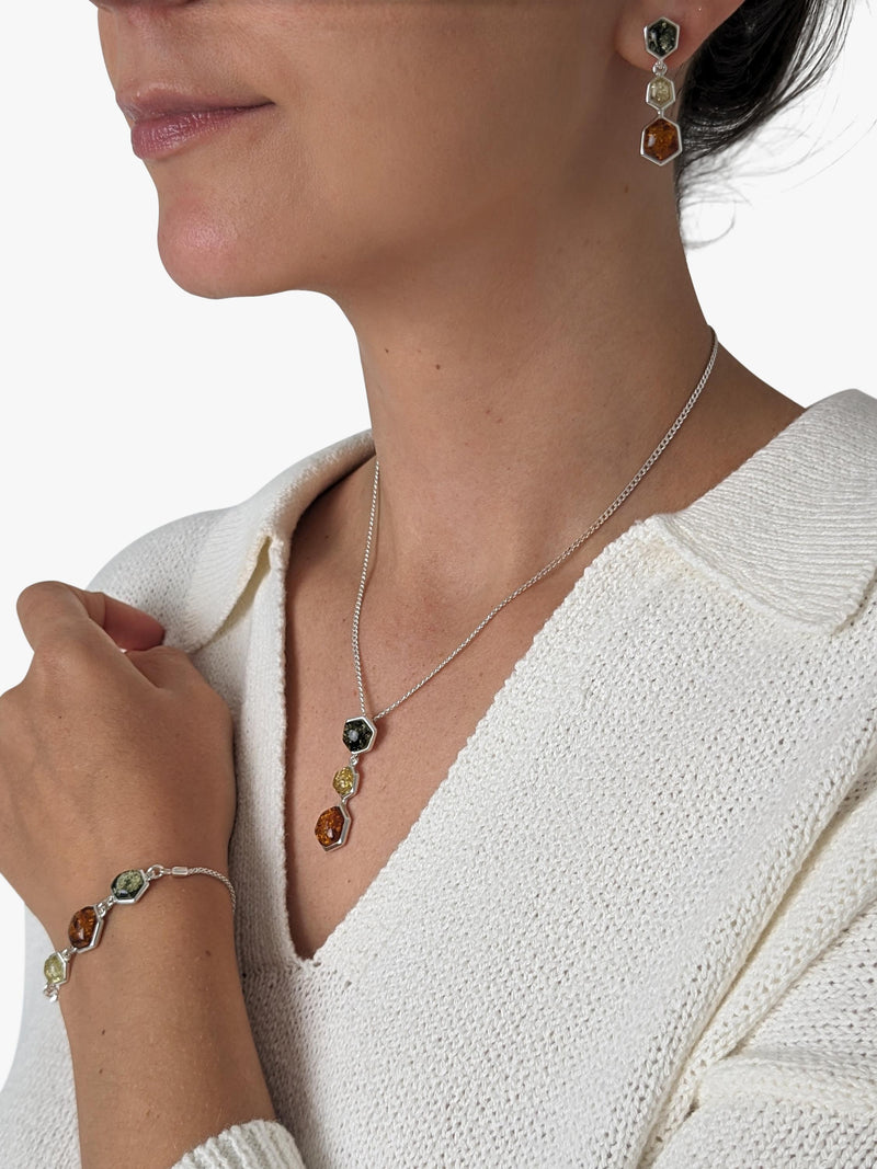 Be-Jewelled geometric cut Baltic amber triple drop earrings - British product