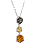 Be-Jewelled Baltic amber three stone pendant necklace sterling silver, UK version