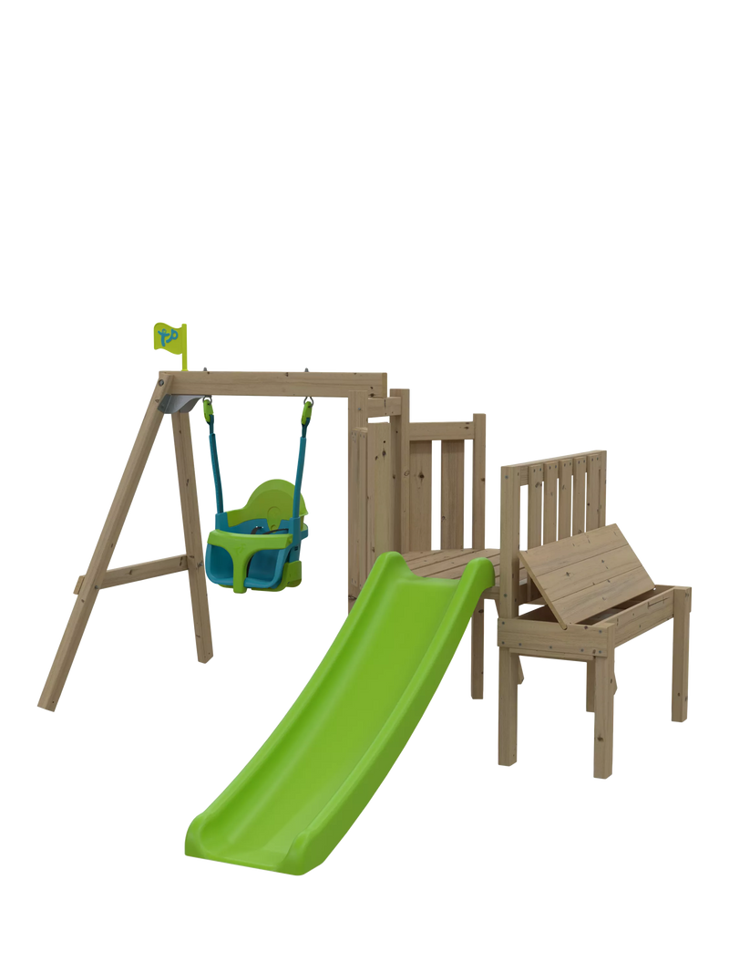 TP Toys toddler wooden swing set with slide and sandpit (British brand)