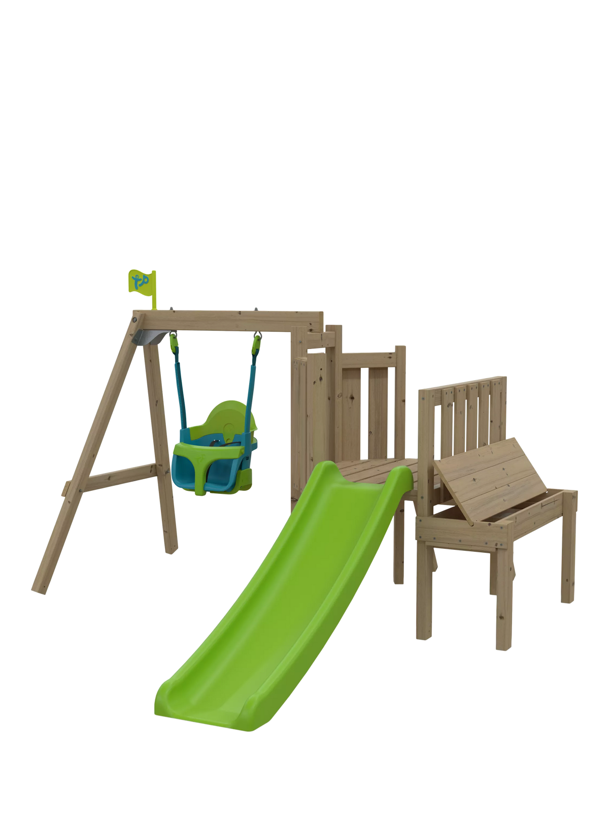 TP Toys toddler wooden swing set with slide and sandpit (British brand)
