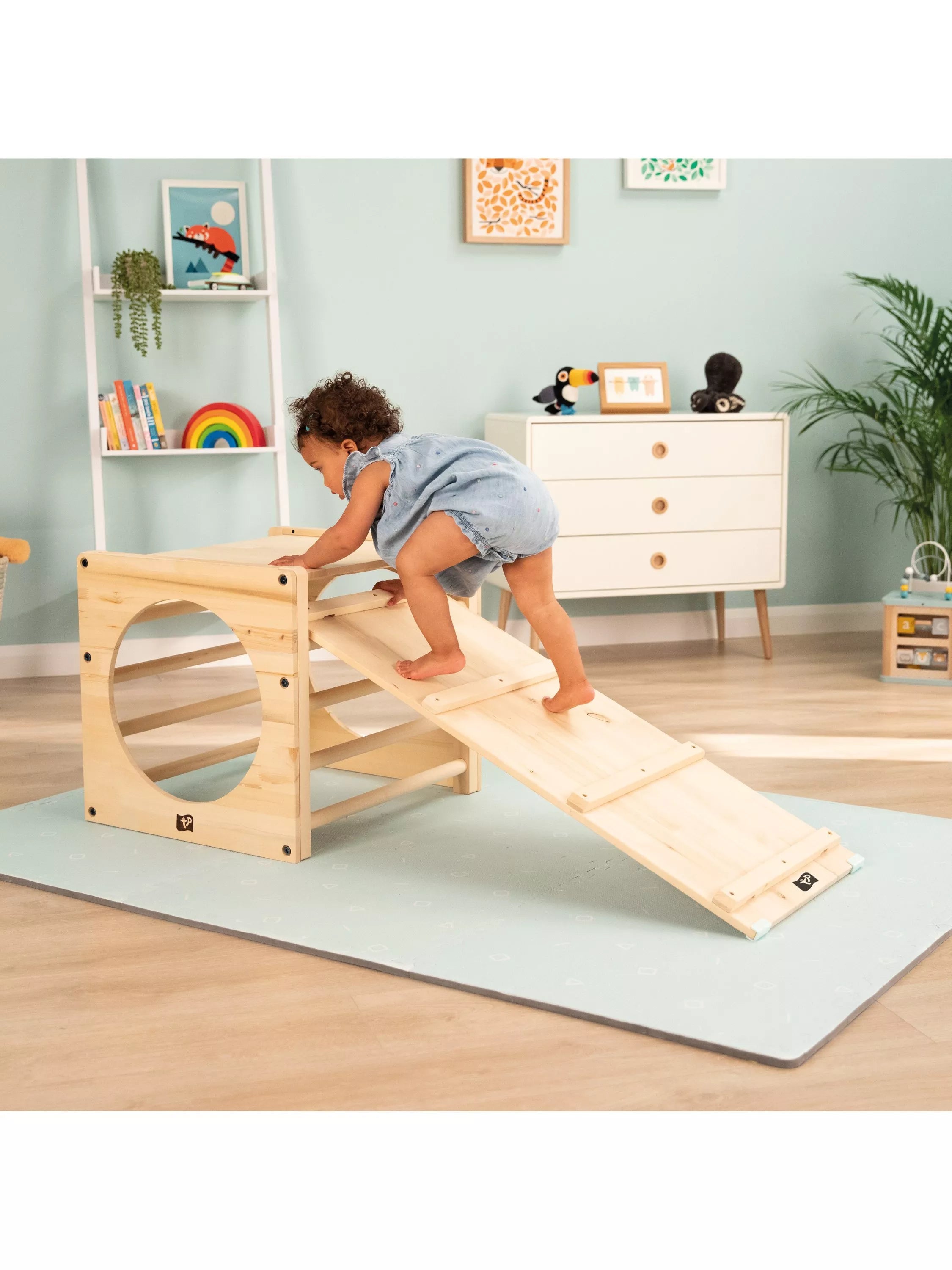 TP Toys wooden climbing cube with bridge and slide (British brand)