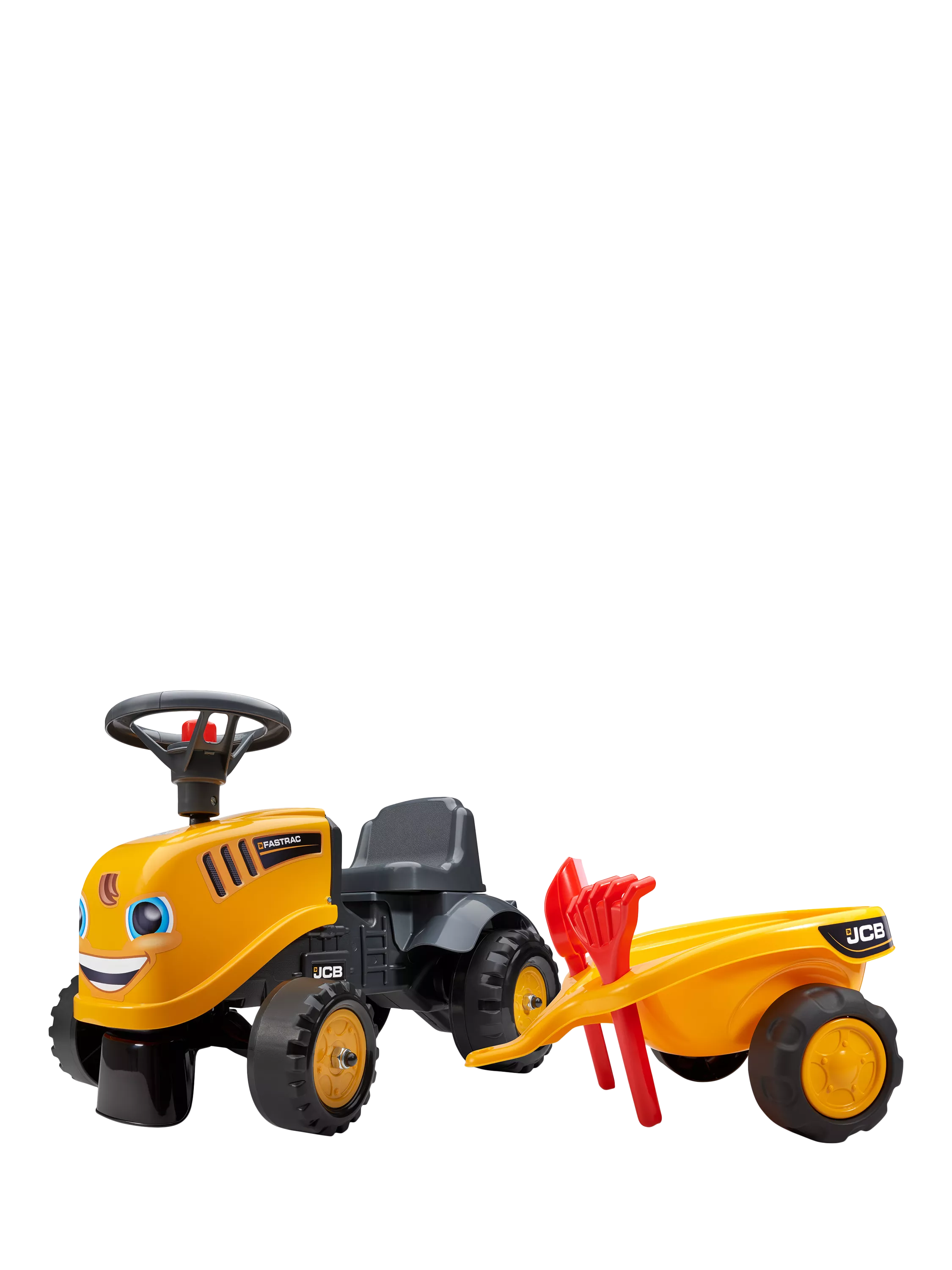 Mookie JCB ride-on toy tractor with trailer (British brand)
