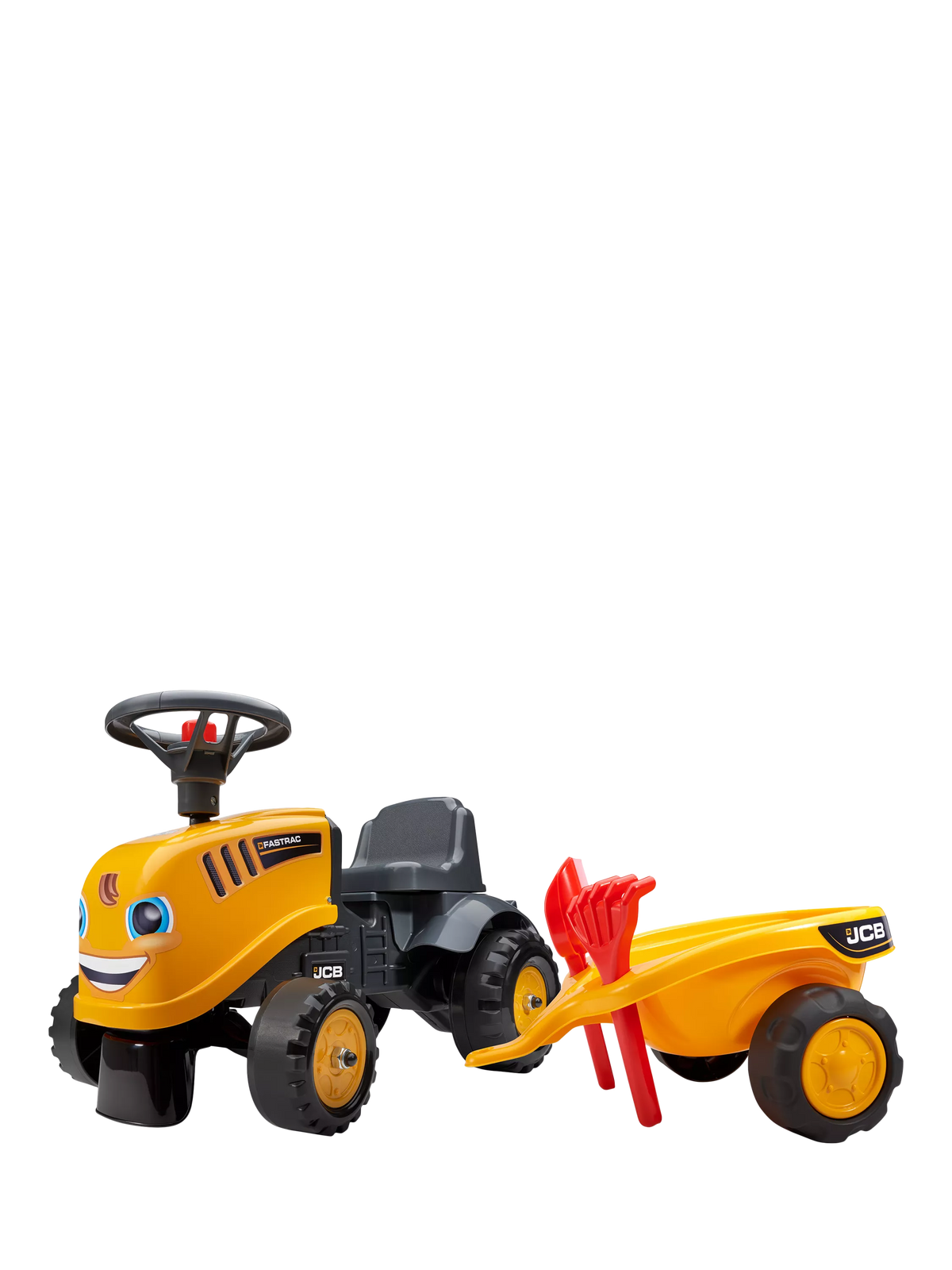 Mookie JCB ride-on toy tractor with trailer (British brand)