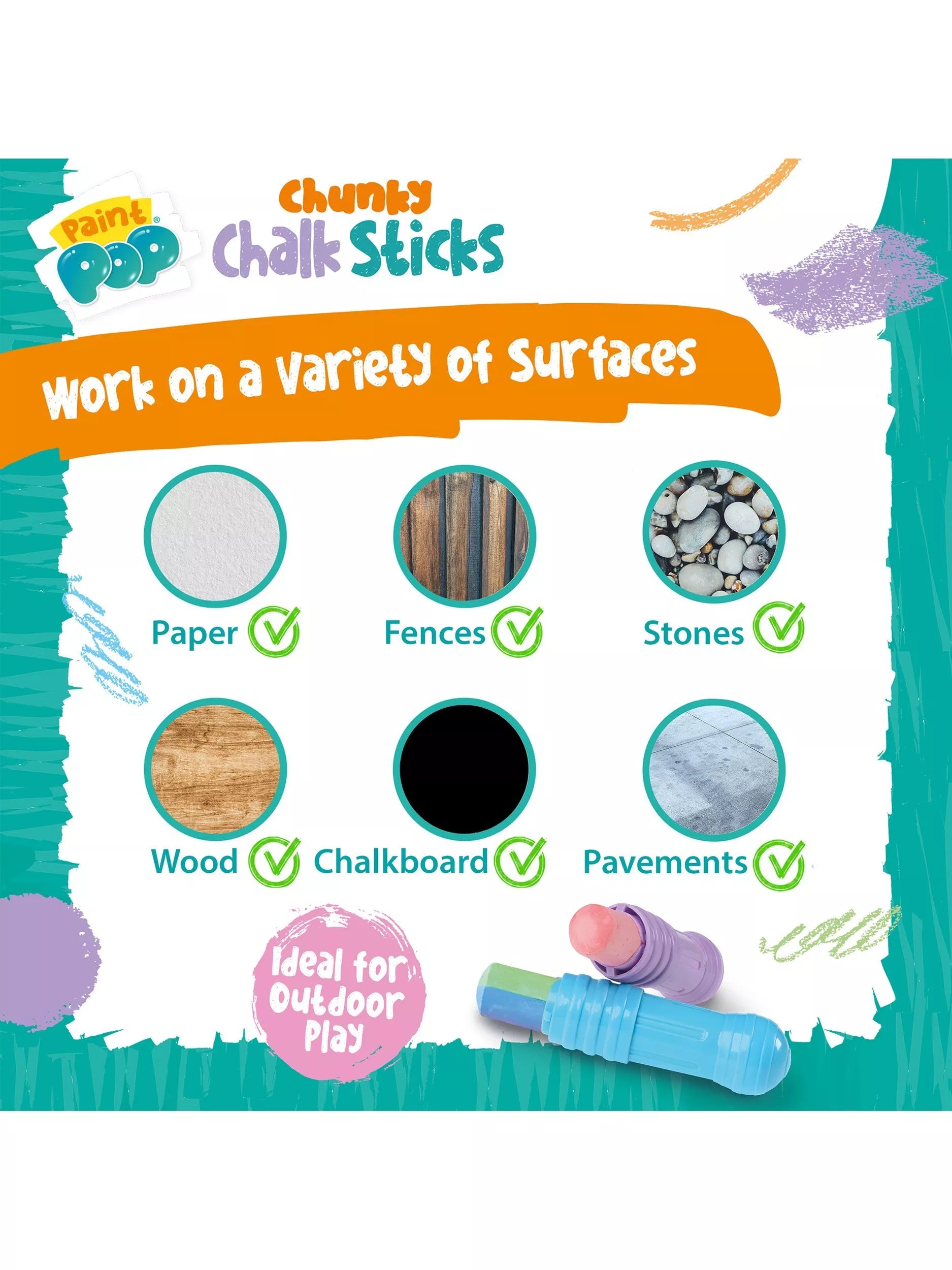 Paint Pop chunky chalk sticks 24 pack, imported from the UK