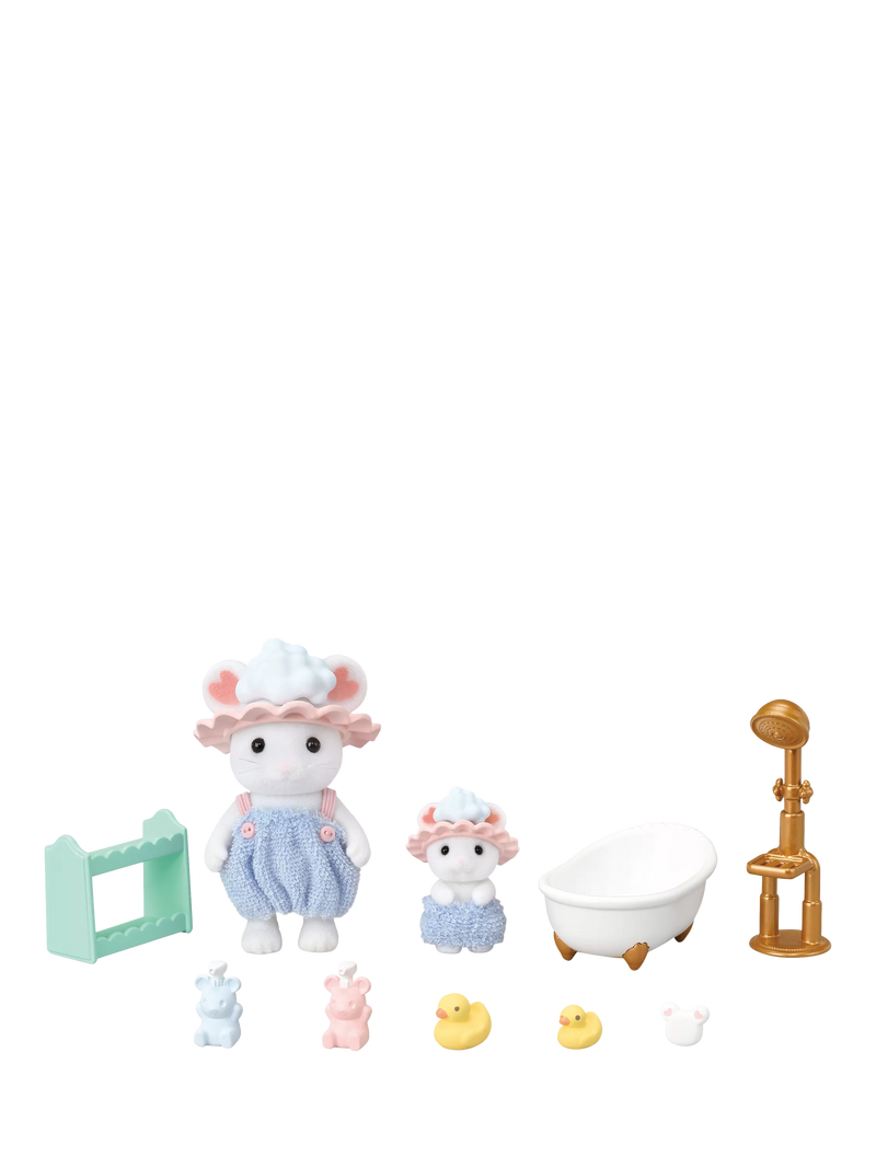 Sylvanian Families Bath Time Bubble Siblings set with Marshmallow Mouse figures - British product