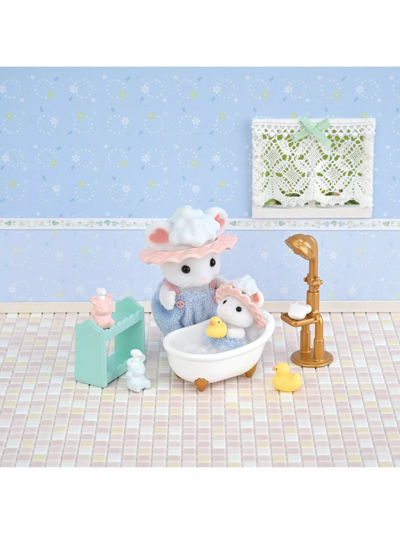 Sylvanian Families Bath Time Bubble Siblings set with Marshmallow Mouse figures - British product