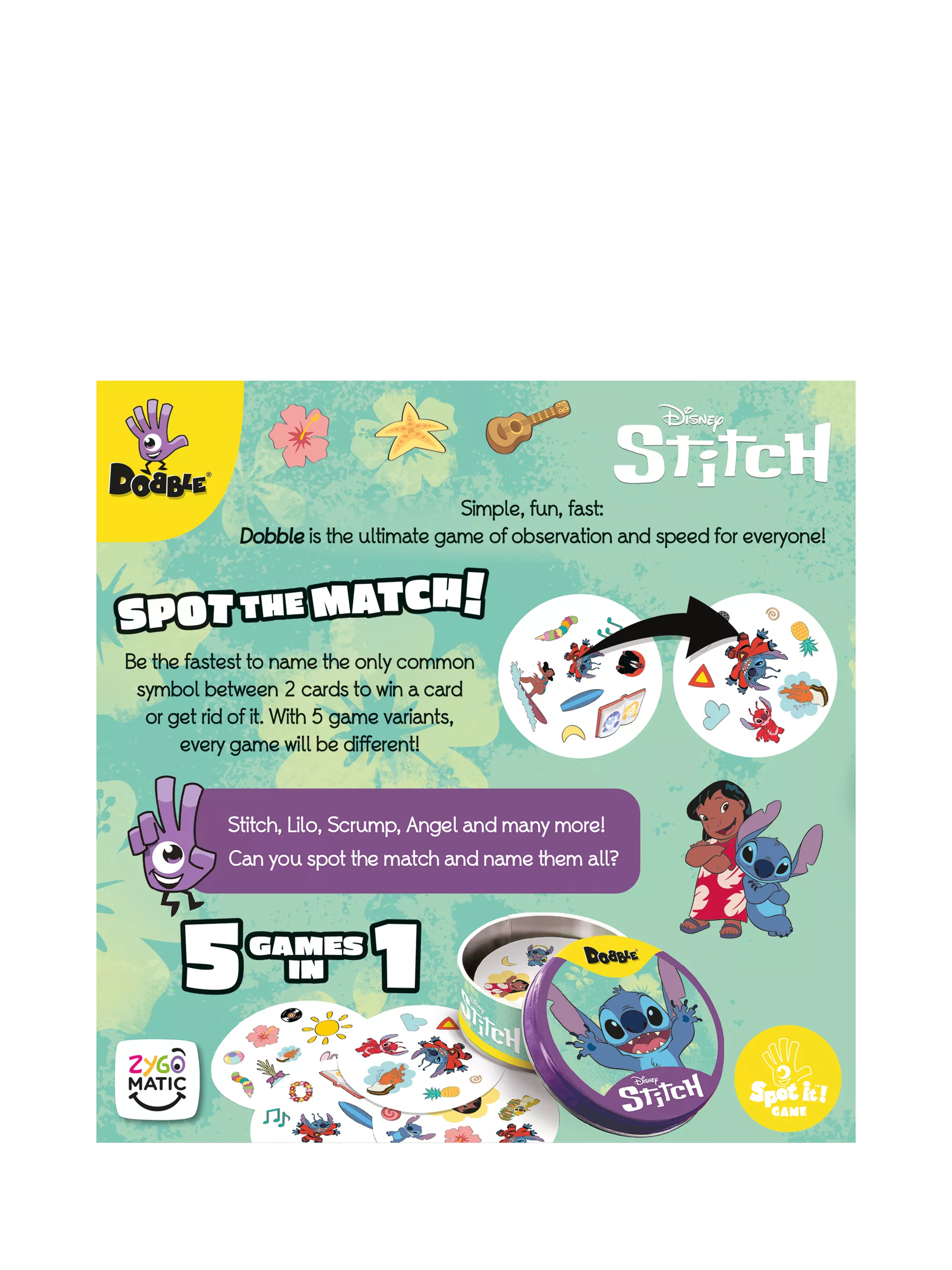 Esdevium Dobble Disney Lilo & Stitch spot the match game - British product