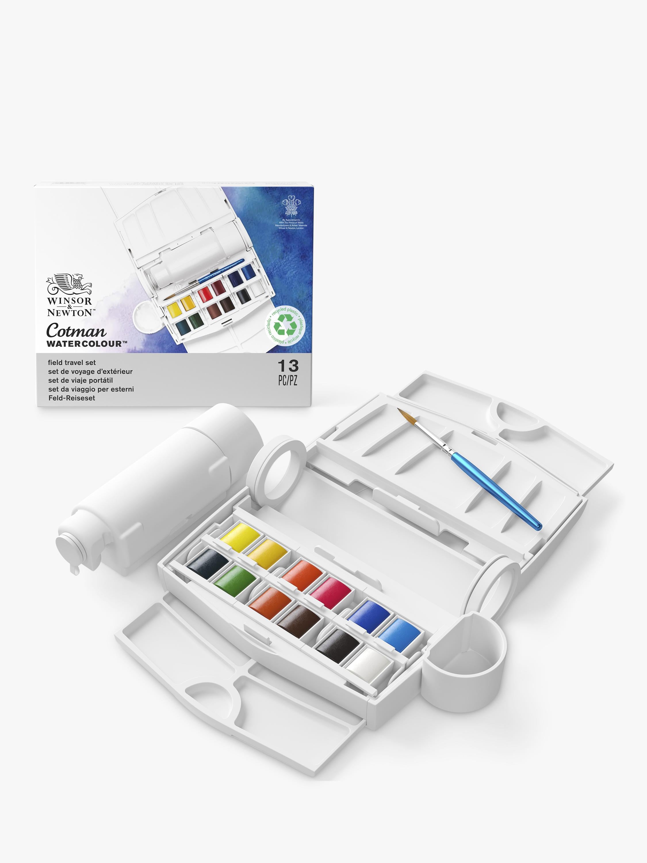 Winsor & Newton travel watercolour paint set with 12 half pans and accessories (British brand)