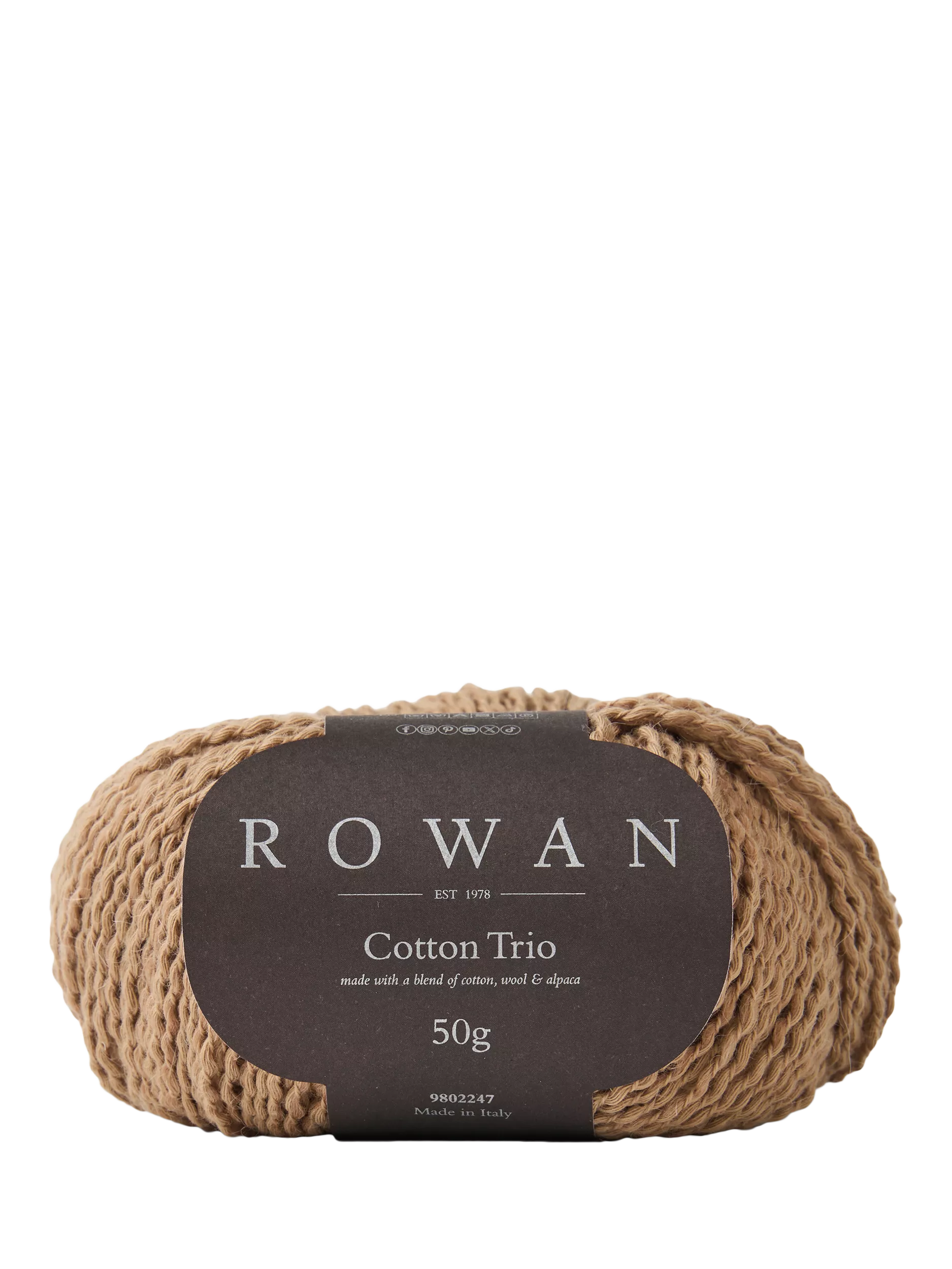 Rowan Cotton Trio Knitting Yarn, 50g, Caramel