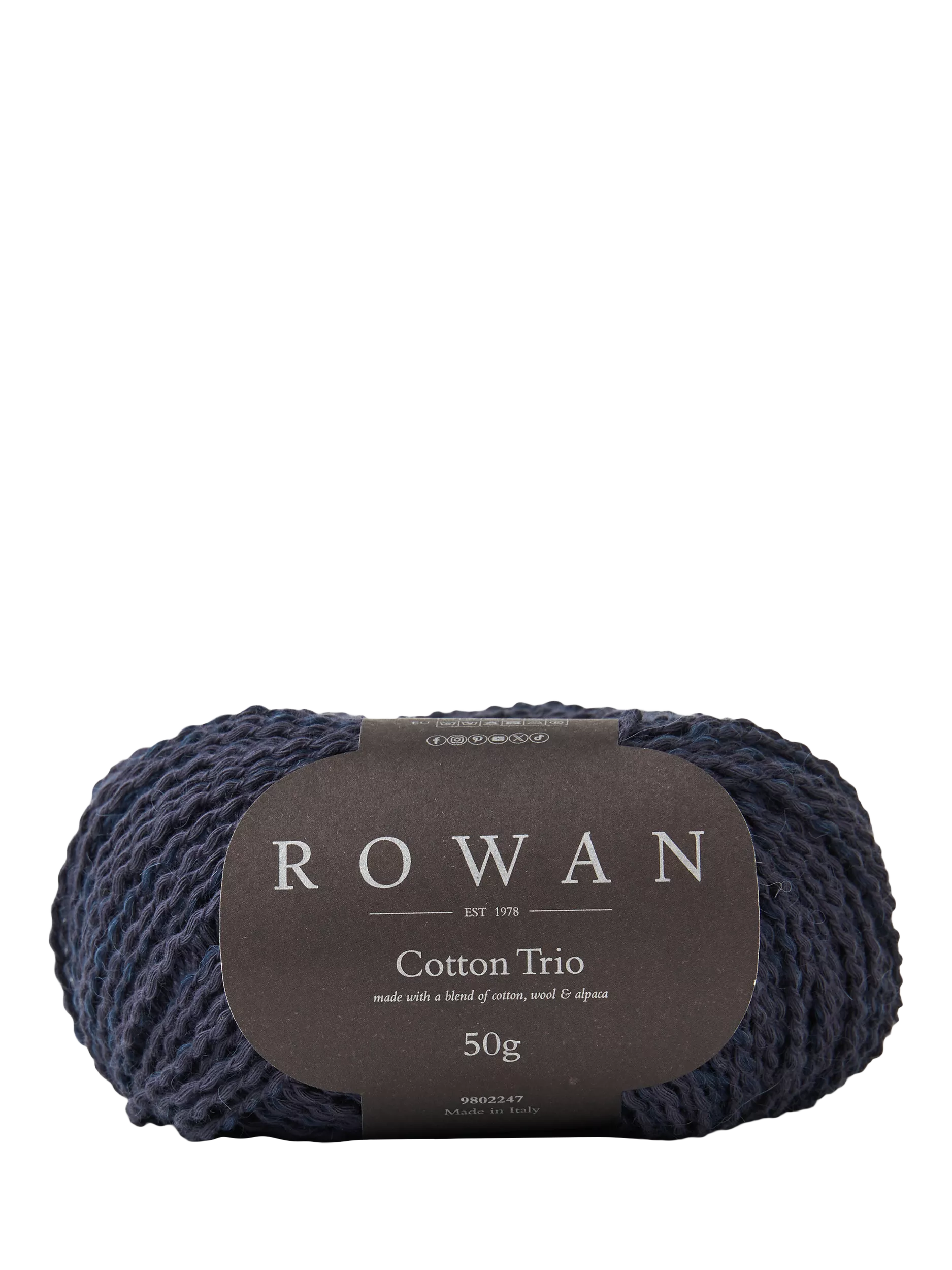 Rowan Cotton Trio Knitting Yarn, 50g, Charcoal