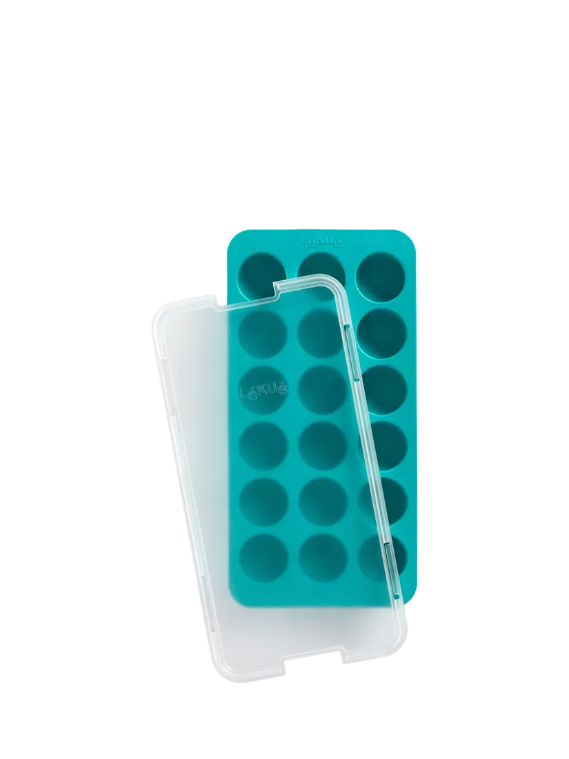 Lékué turquoise round ice cube tray with lid 18 cubes, UK version