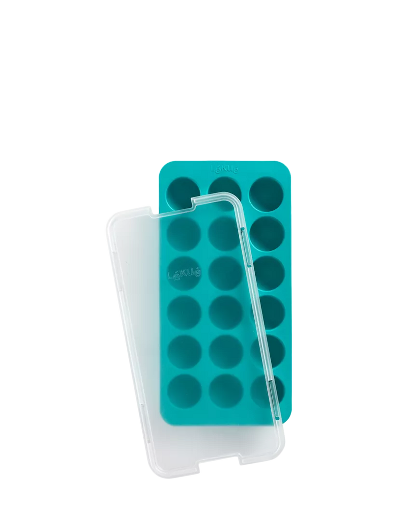 Lékué turquoise round ice cube tray with lid 18 cubes, UK version