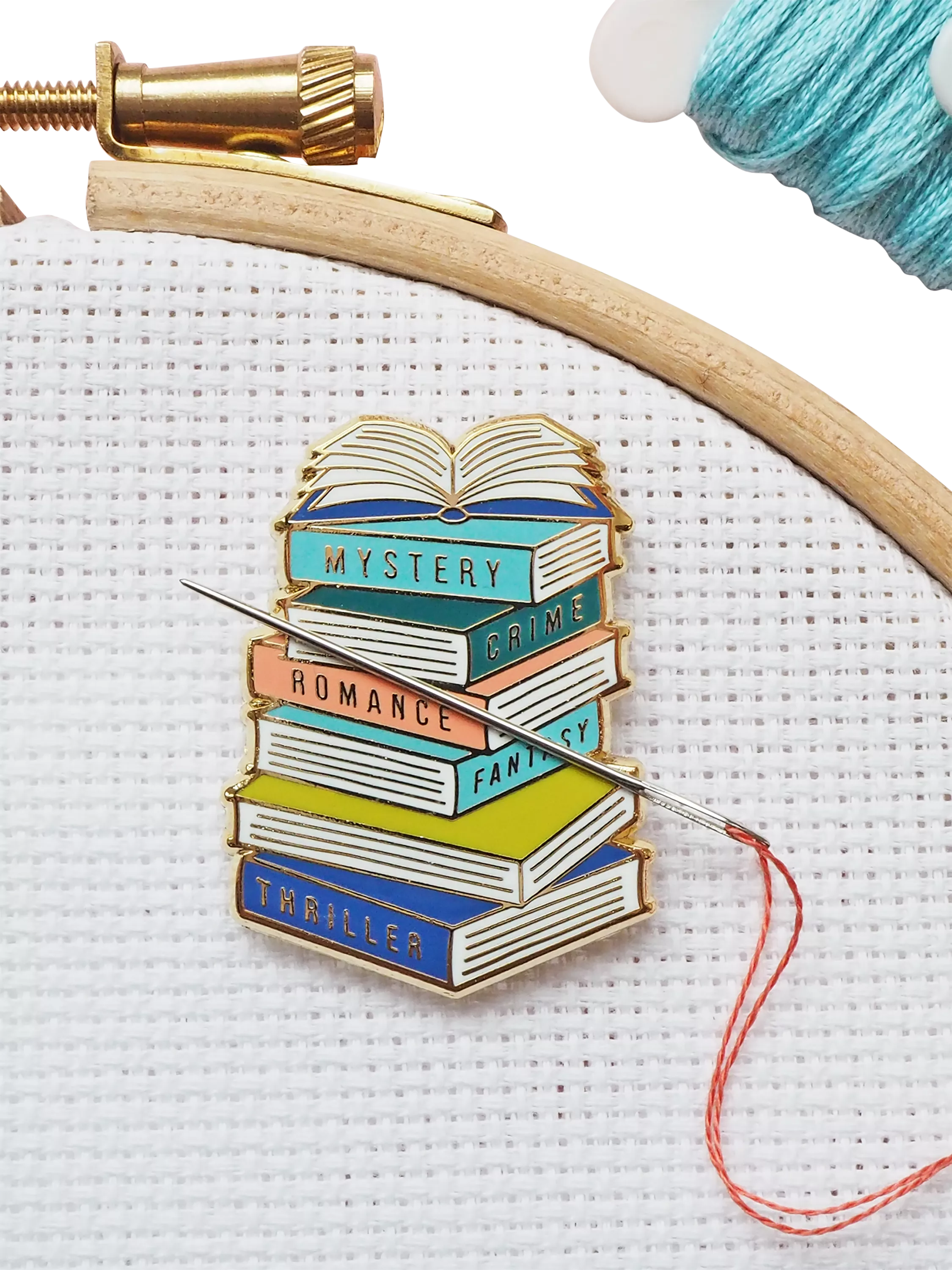 Caterpillar Cross Stitch book stack needle minder - British product