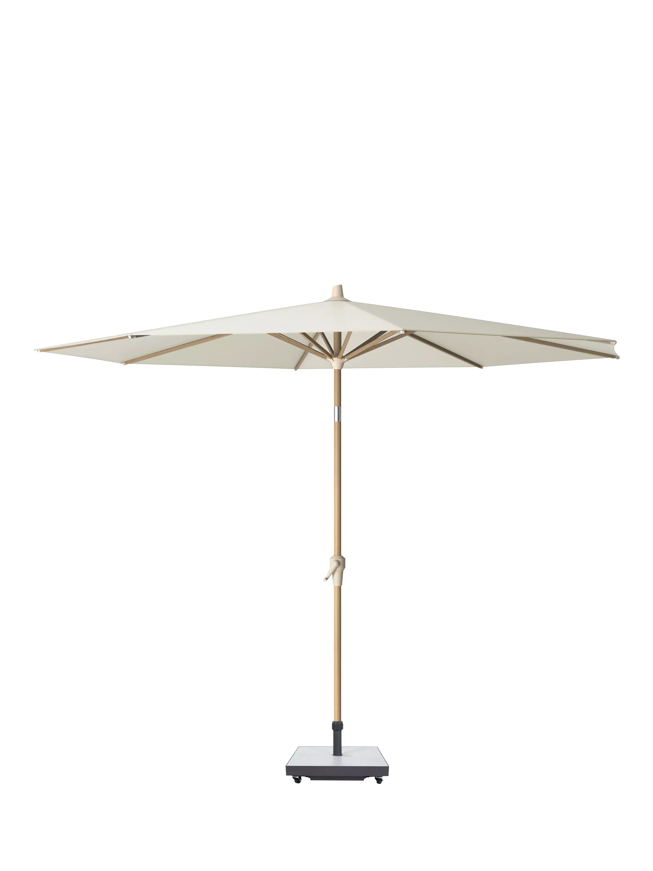 Pacific Riva Teak Wood Effect Frame Round Parasol & Base with Cover, 3m, Champagne