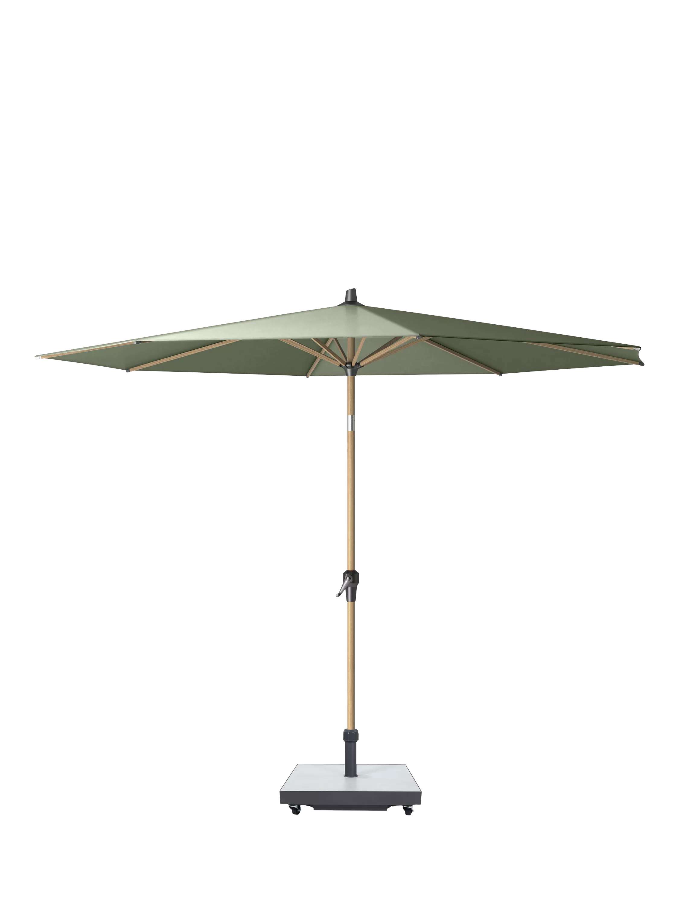 Pacific Riva Teak Wood Frame Round Parasol & Base with Cover, 3m, Olive
