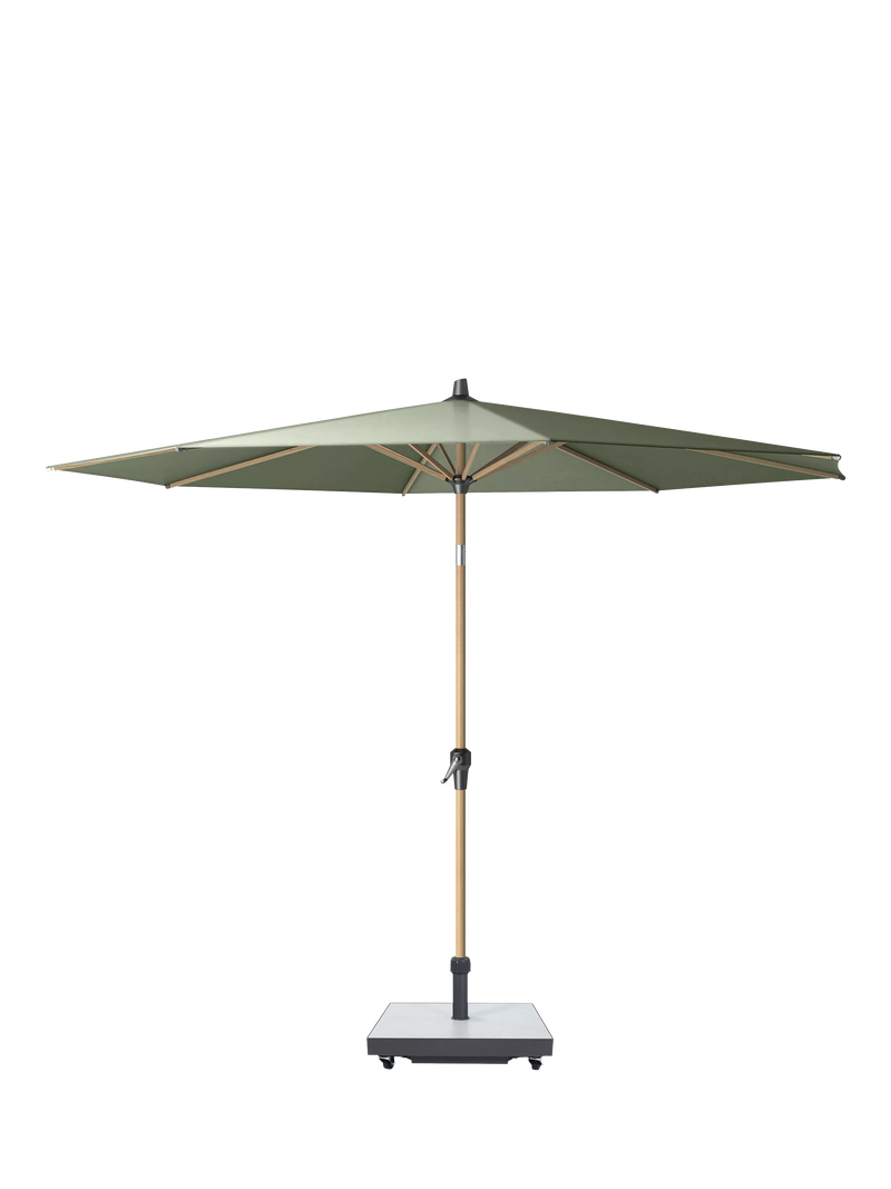 Pacific Riva Teak Wood Frame Round Parasol & Base with Cover, 3m, Olive