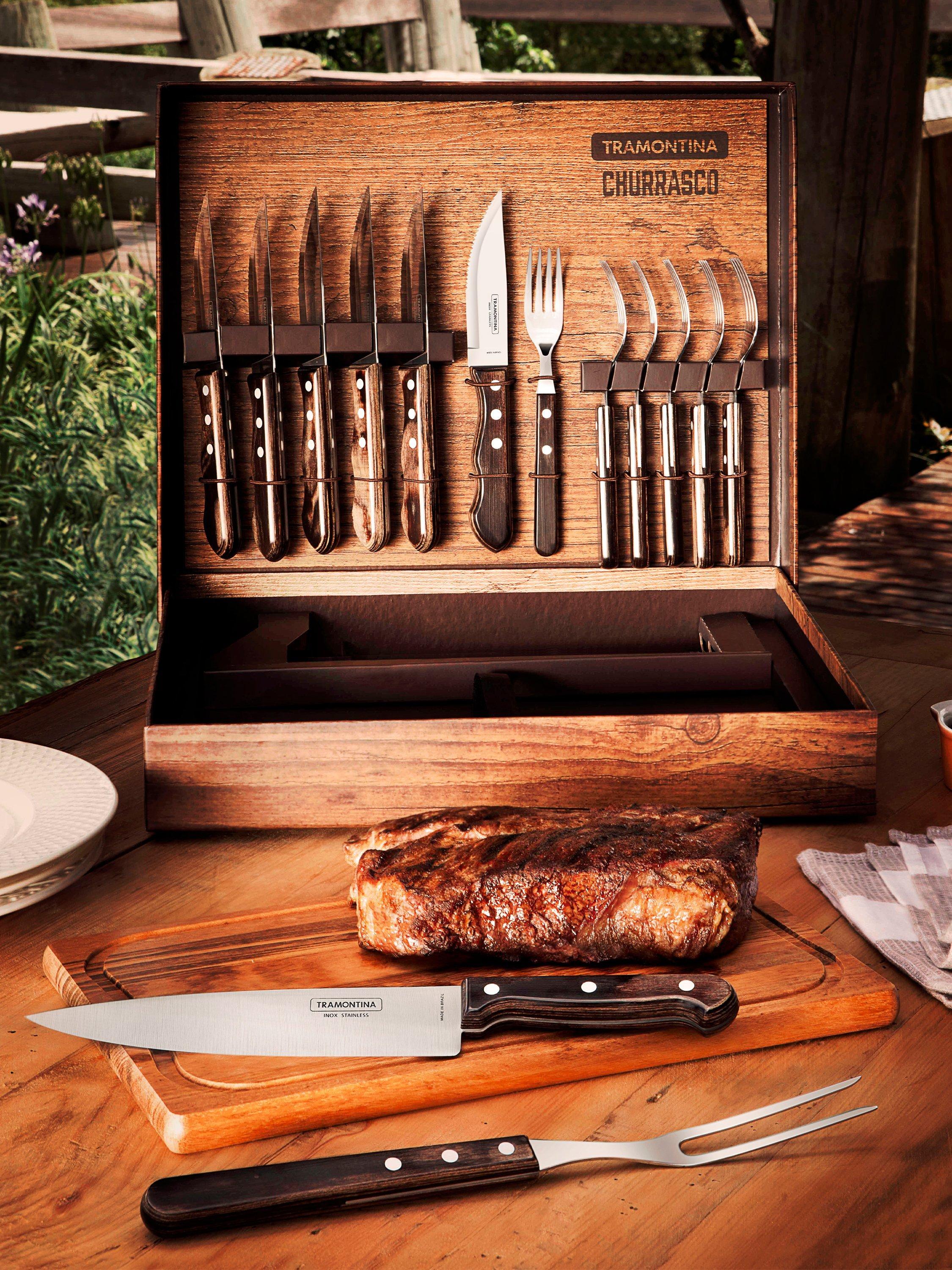 Tramontina Churrasco carving set 15 pieces with board - British product