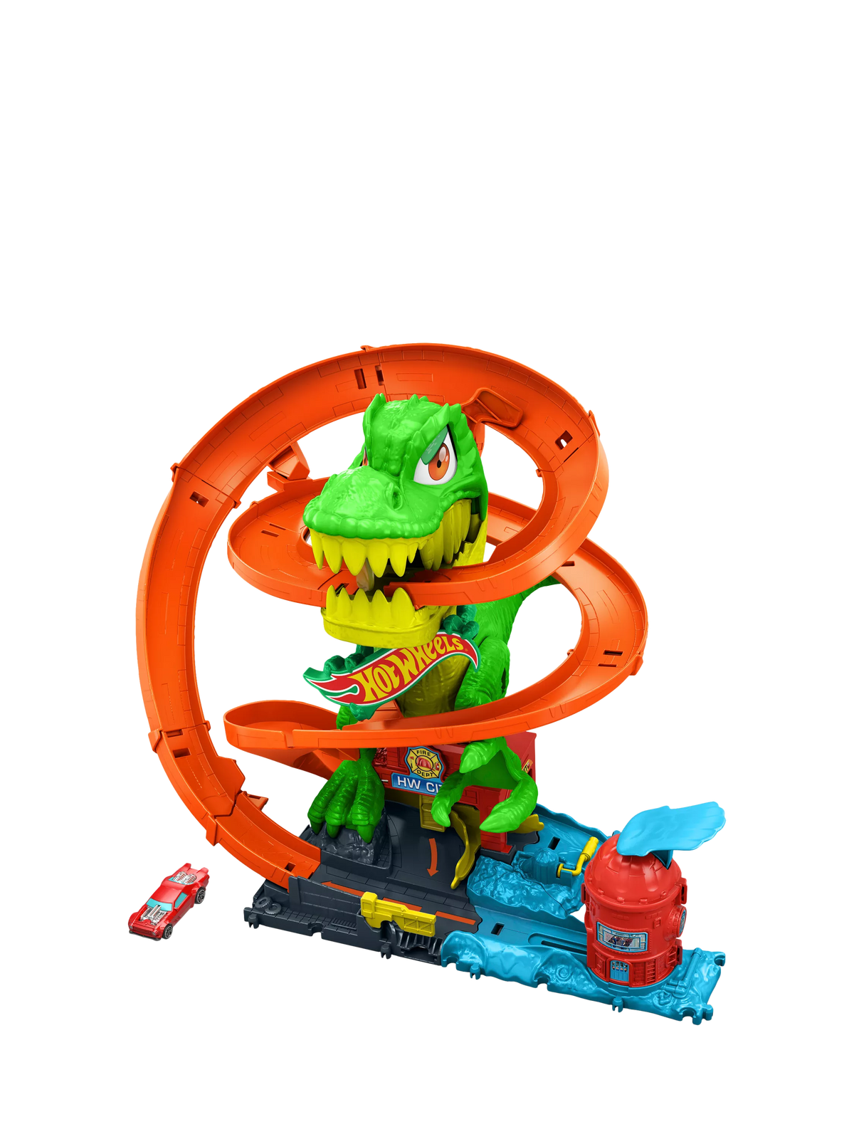 Hot Wheels City T-Rex Blaze Battle playset with firetruck, imported from the UK