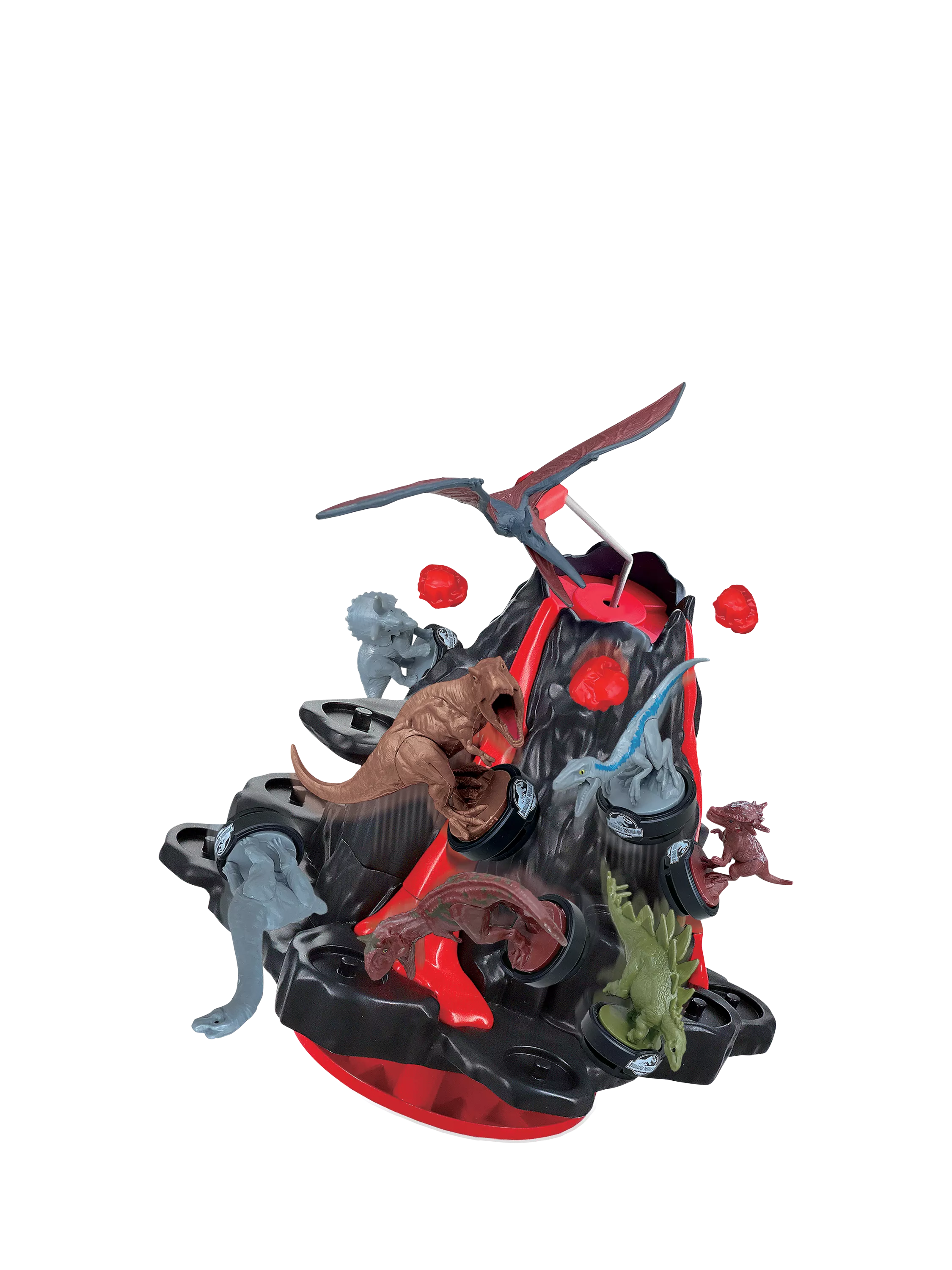 Jurassic World shaky volcano game with dinosaur figures, UK version