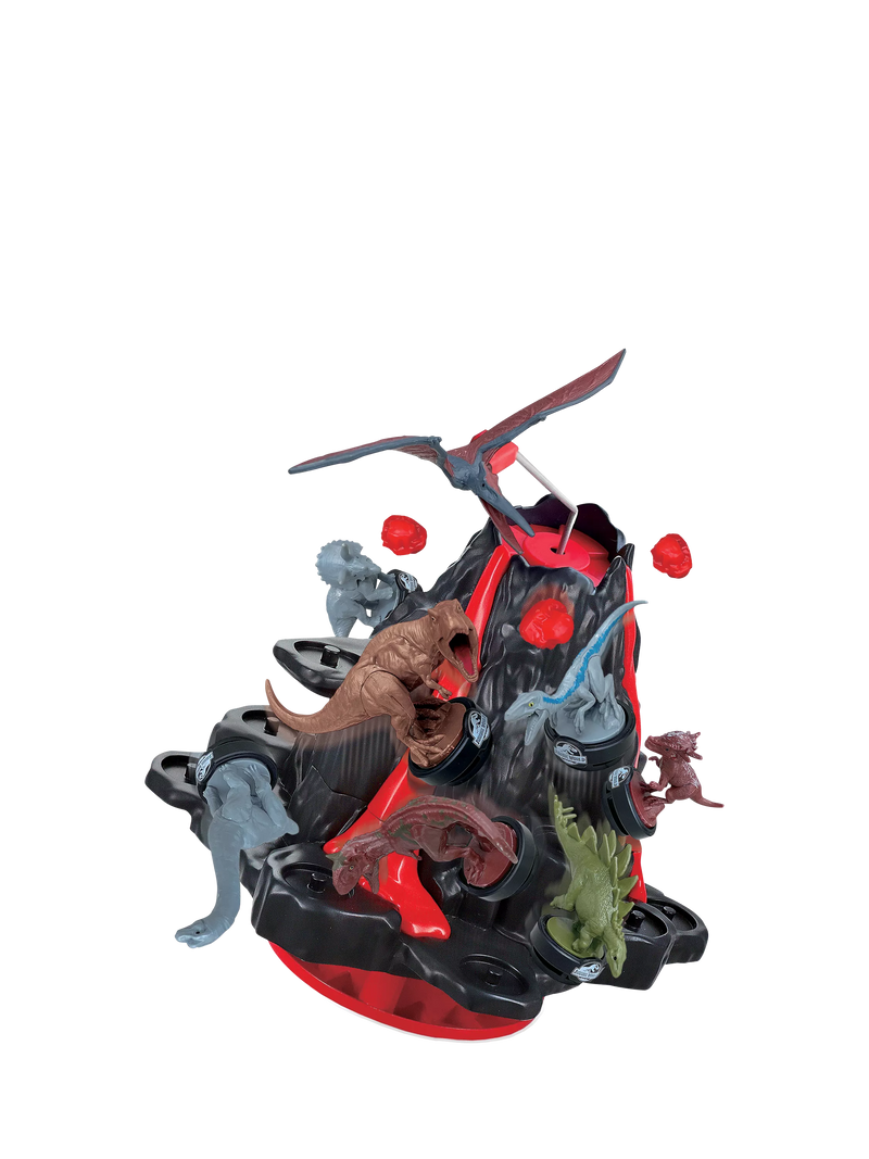 Jurassic World shaky volcano game with dinosaur figures, UK version