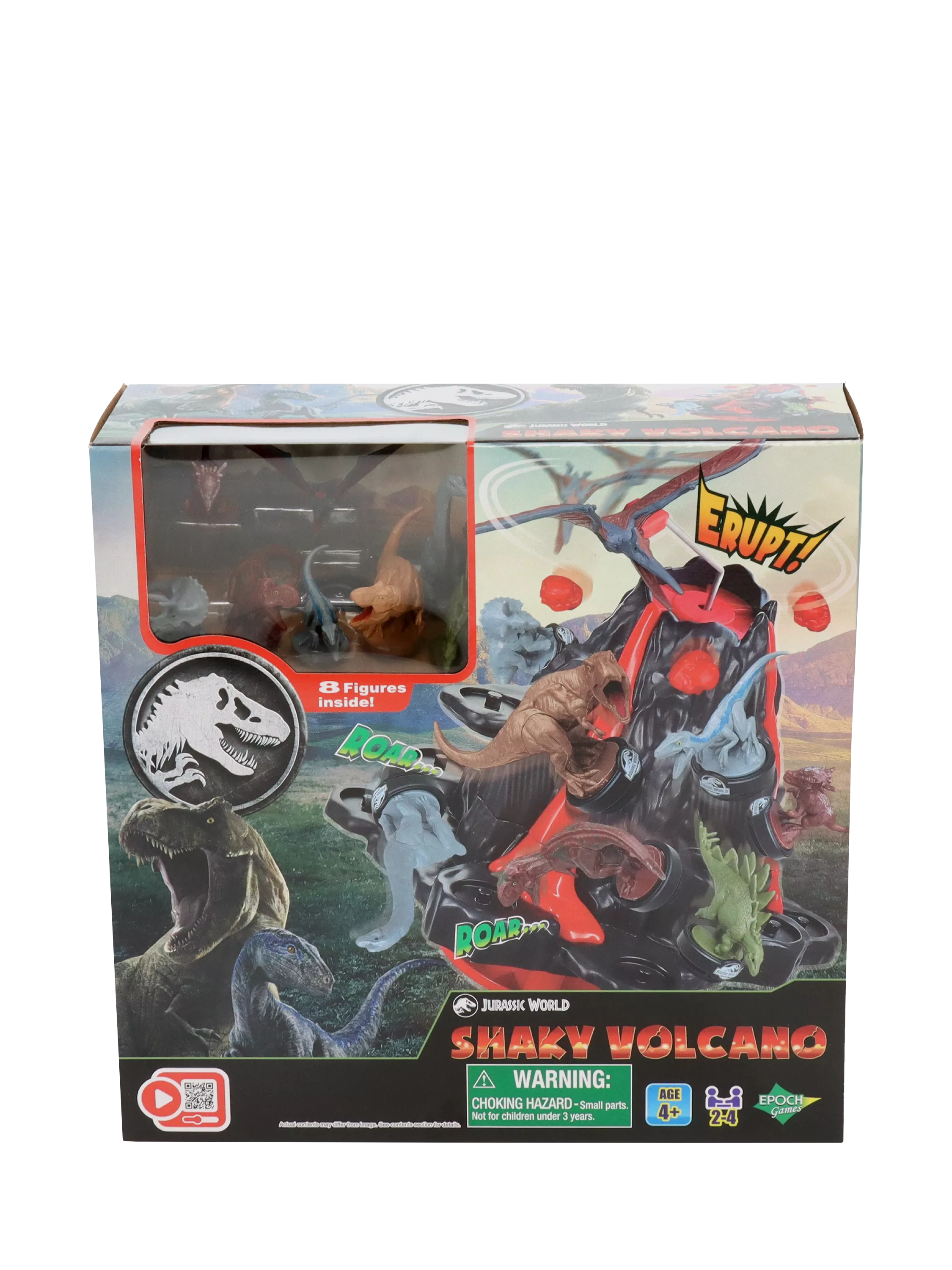 Jurassic World shaky volcano game with dinosaur figures, UK version
