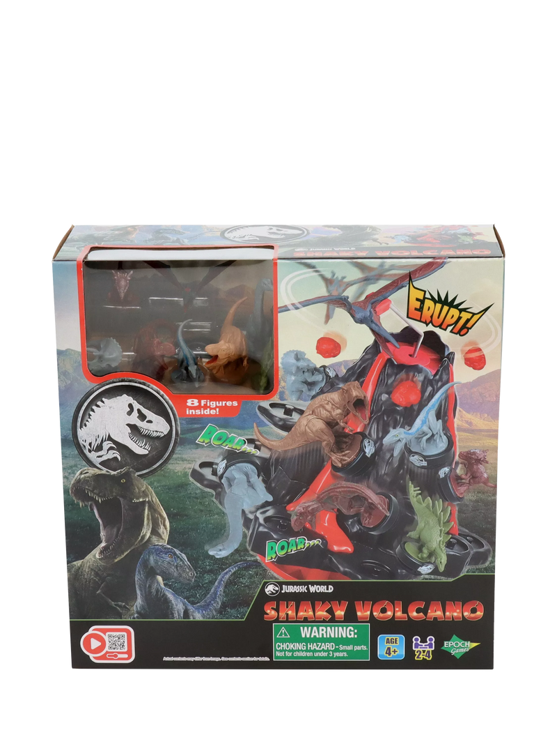 Jurassic World shaky volcano game with dinosaur figures, UK version