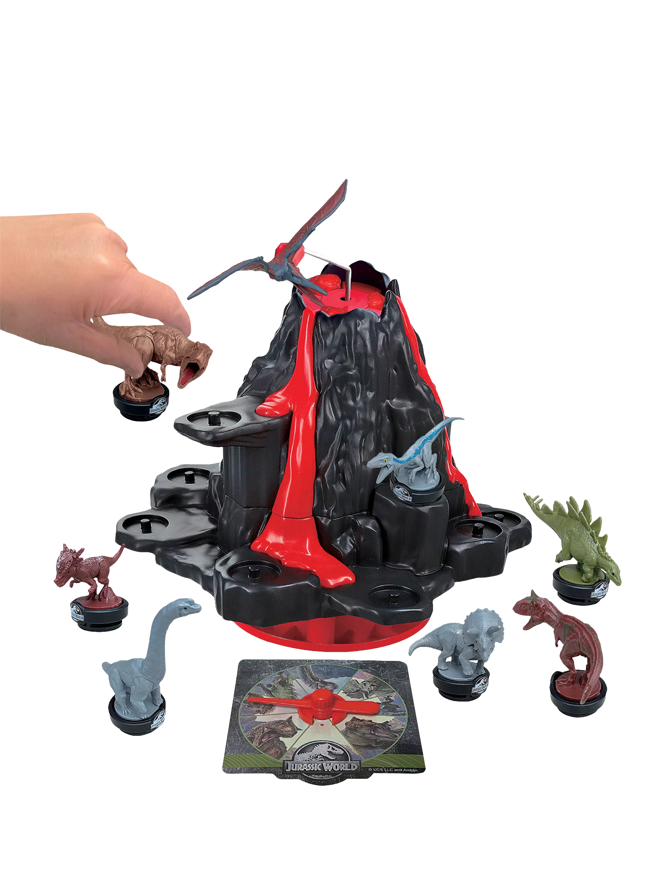 Jurassic World shaky volcano game with dinosaur figures, UK version