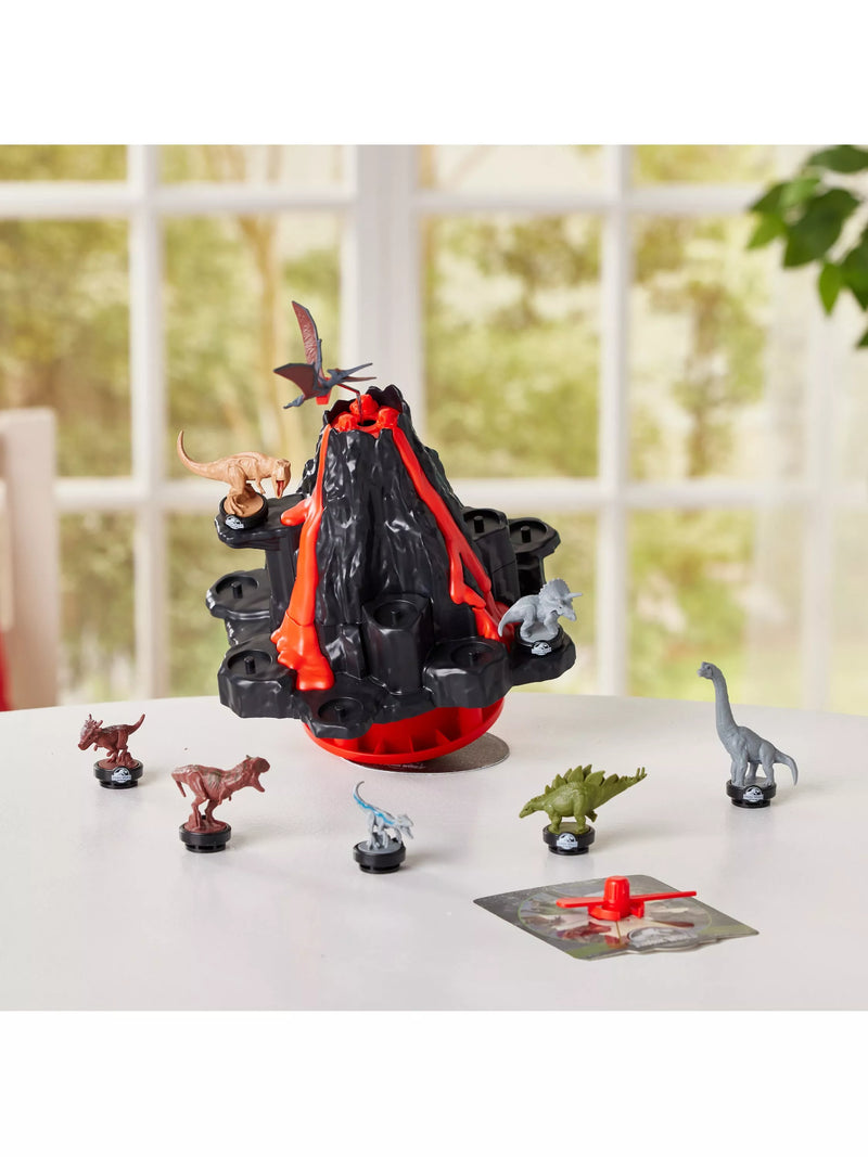 Jurassic World shaky volcano game with dinosaur figures, UK version