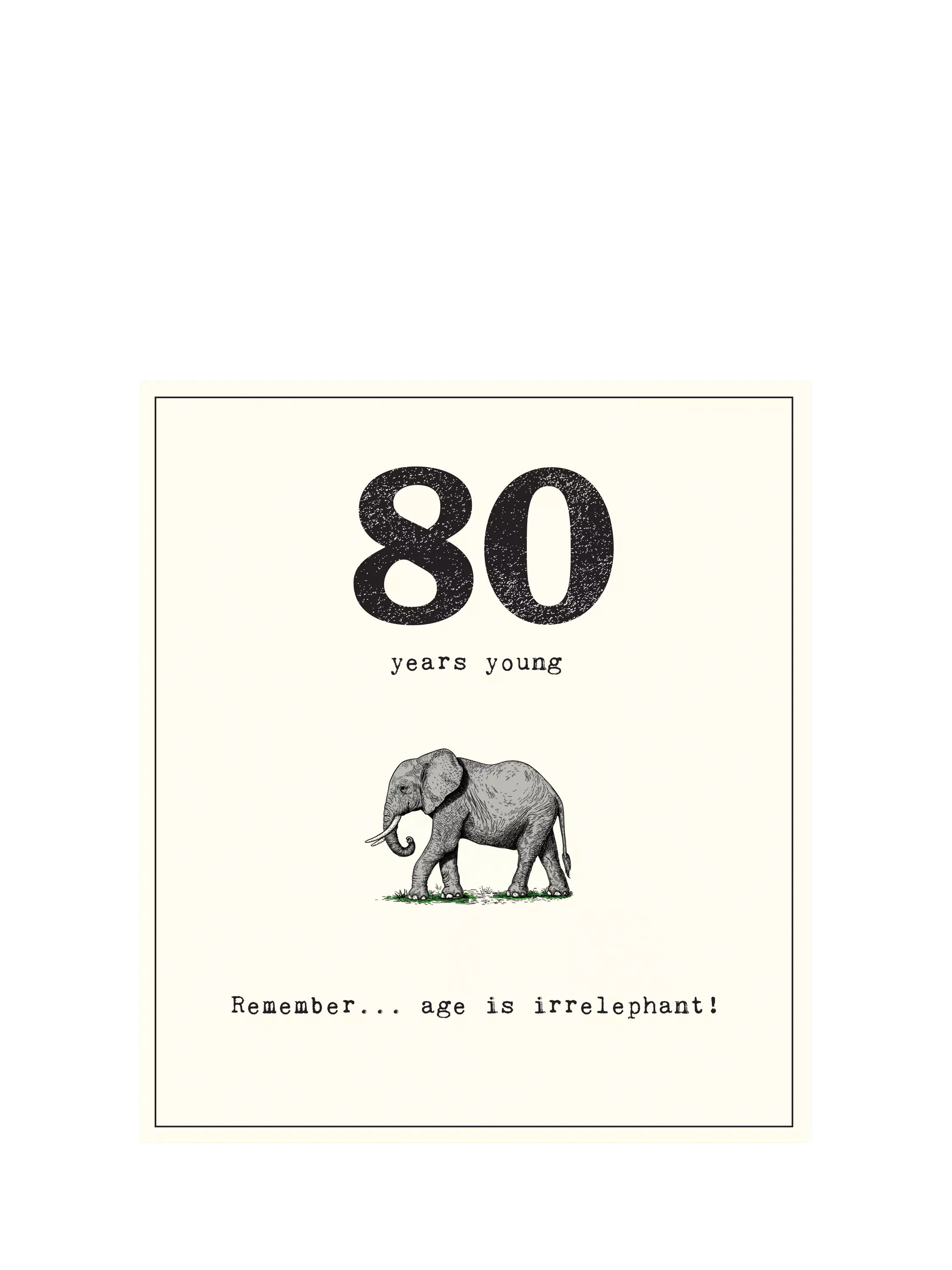 Pigment 80th birthday card Age Is Irrelephant, imported from the UK