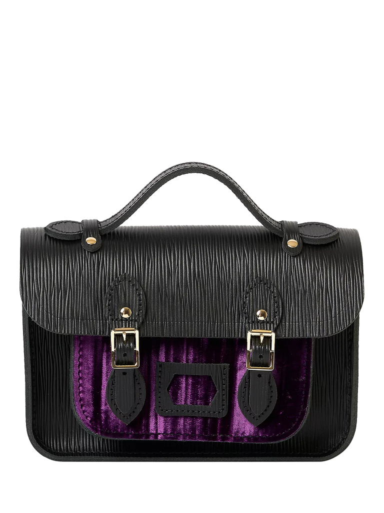 Cambridge Satchel x Wicked The Mini Satchel, Black 1914 Grain With Purple Velvet