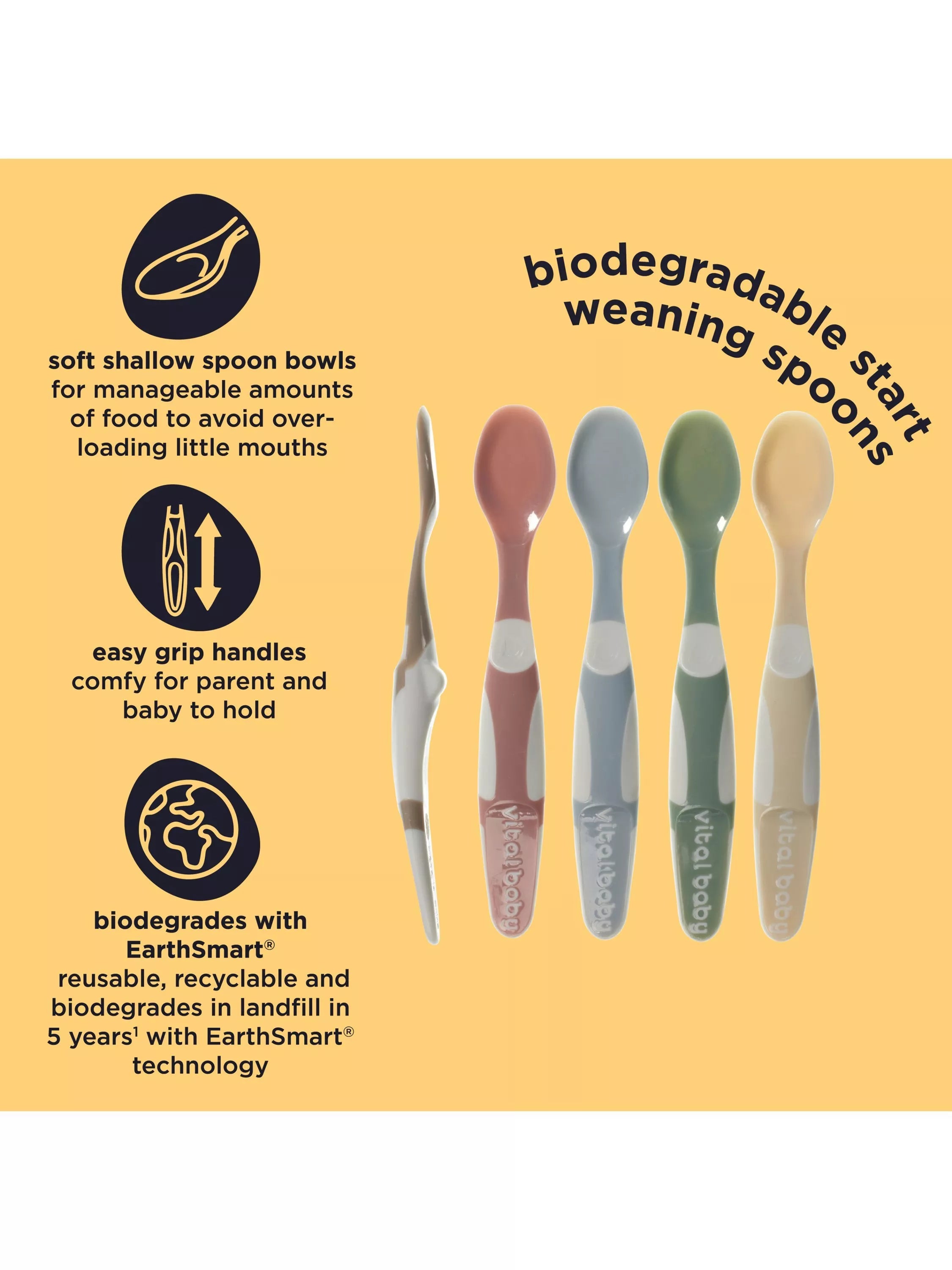 Vital Baby weaning spoons Natural Pack of 5 (British brand)