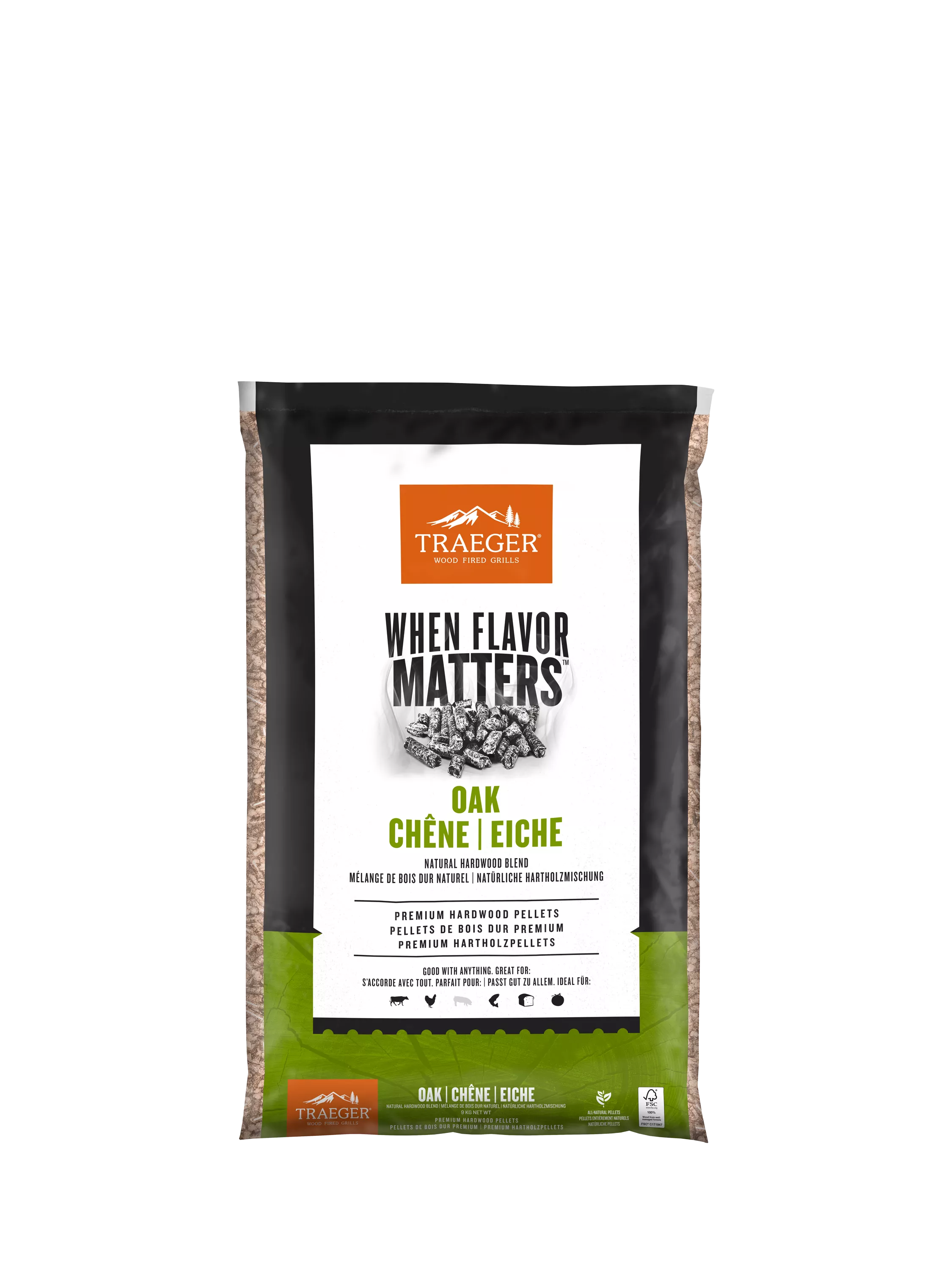 Traeger oak hardwood BBQ pellets 9kg (British brand)