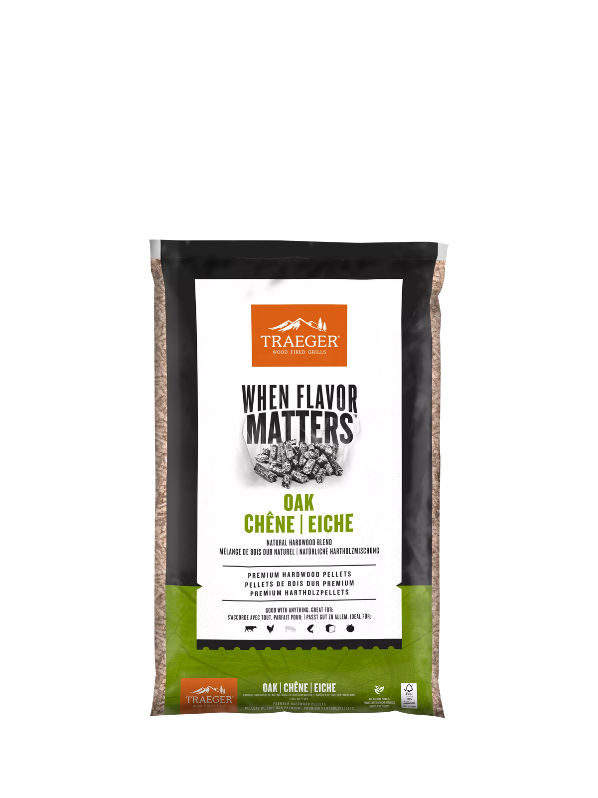 Traeger oak hardwood BBQ pellets 9kg (British brand)
