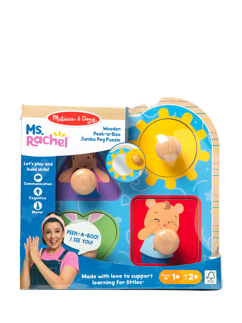 Melissa & Doug wooden jumbo peg puzzle Ms. Rachel Peek-a-Boo, UK version