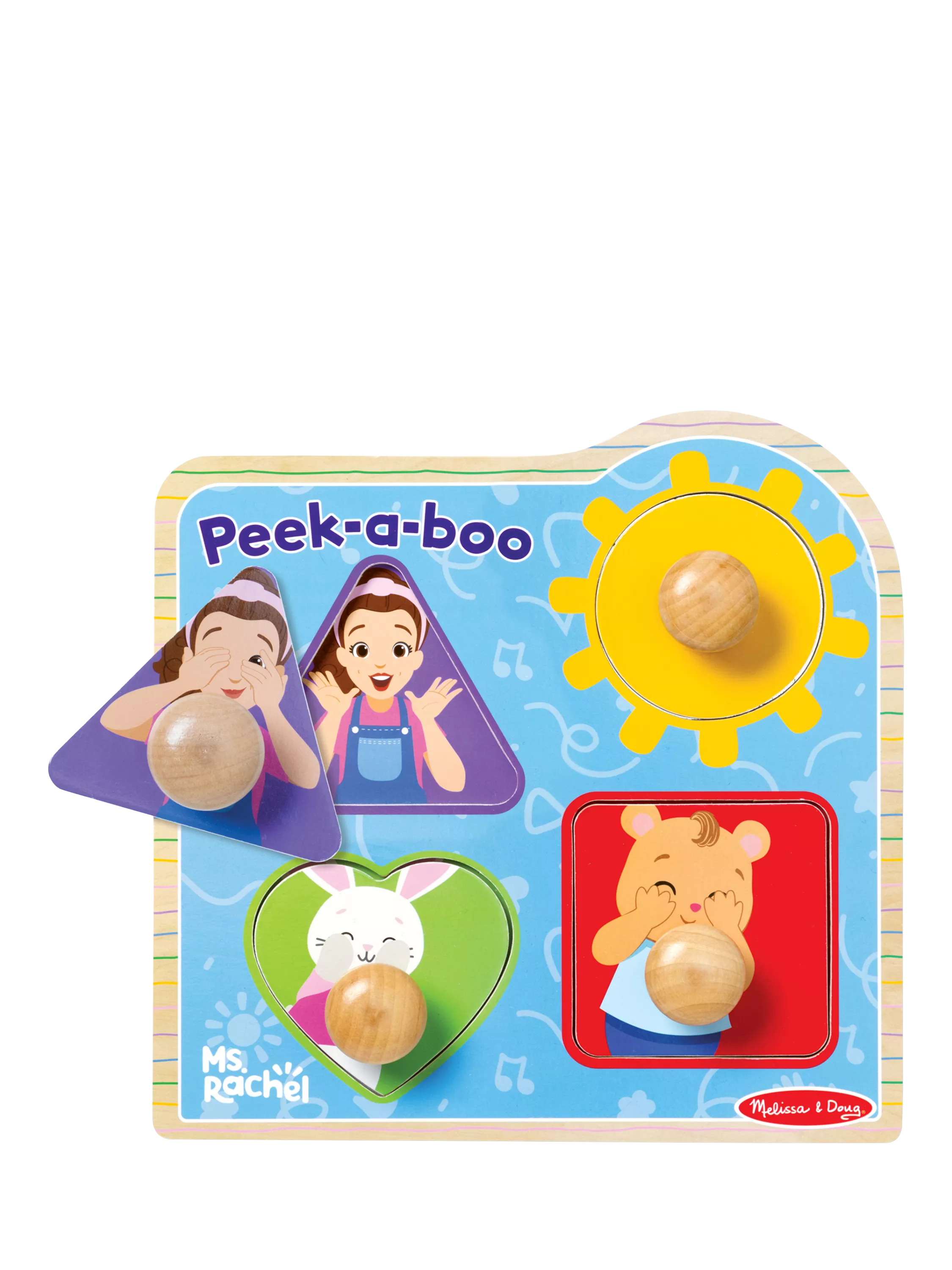 Melissa & Doug wooden jumbo peg puzzle Ms. Rachel Peek-a-Boo, UK version