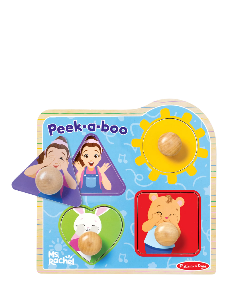 Melissa & Doug wooden jumbo peg puzzle Ms. Rachel Peek-a-Boo, UK version