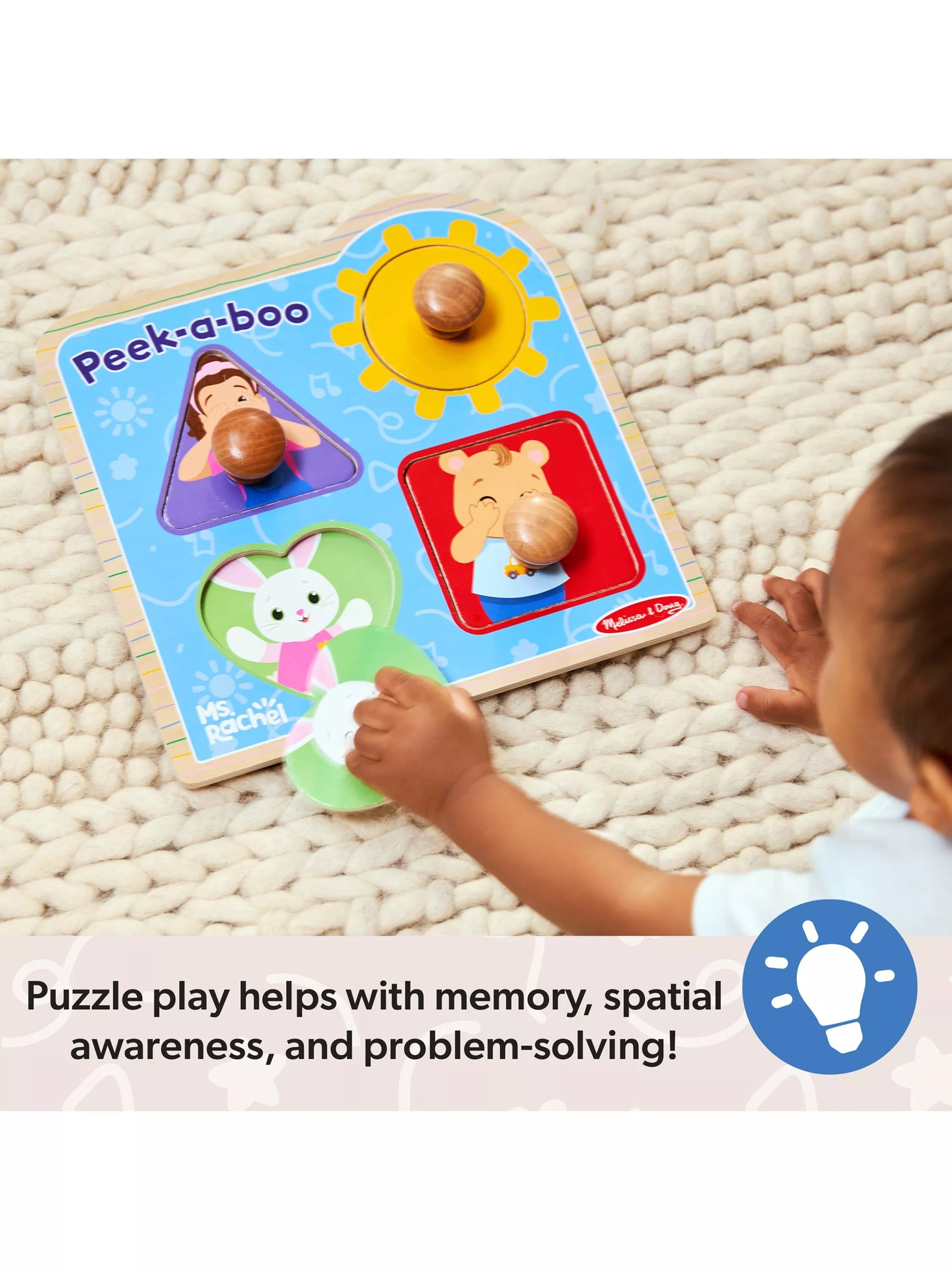 Melissa & Doug wooden jumbo peg puzzle Ms. Rachel Peek-a-Boo, UK version