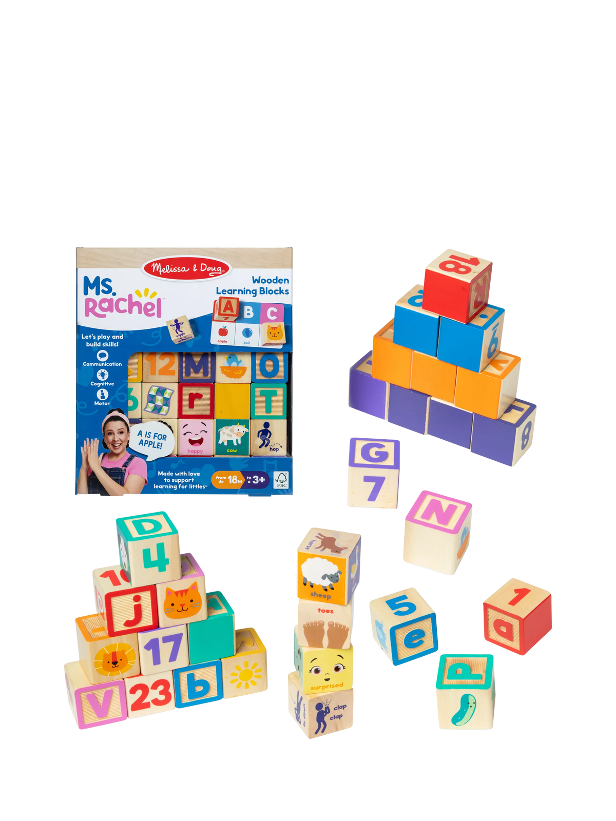Melissa & Doug Ms. Rachel wooden learning blocks set, imported from the UK