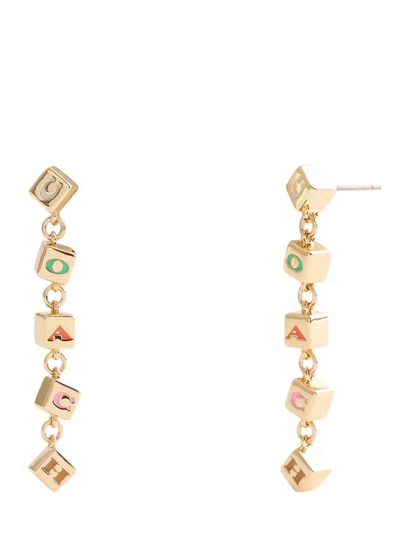 Coach enamel cube chain drop earrings in gold (British brand)