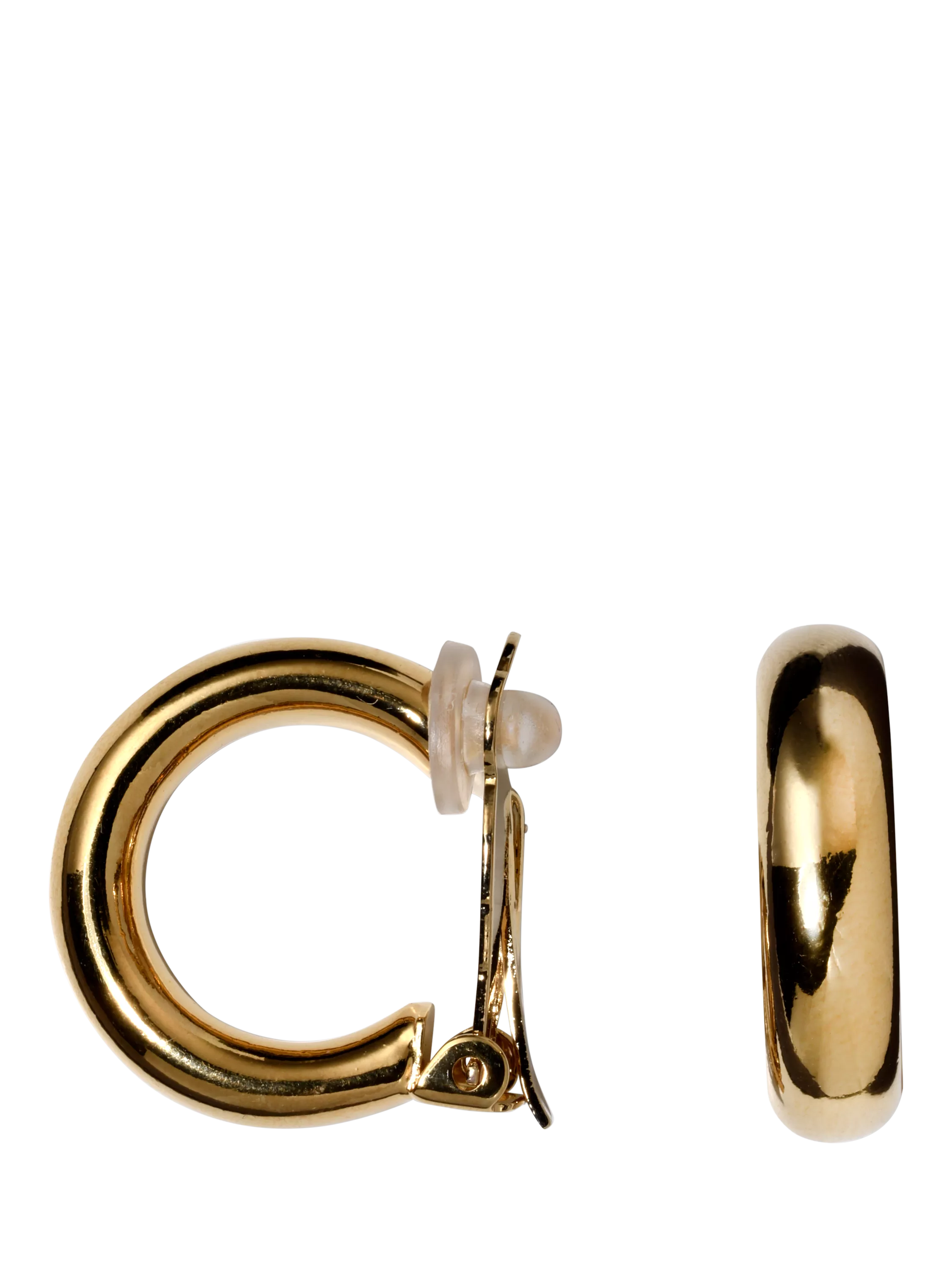 Eclectica gold clip-on hoop earrings pre-loved, UK version