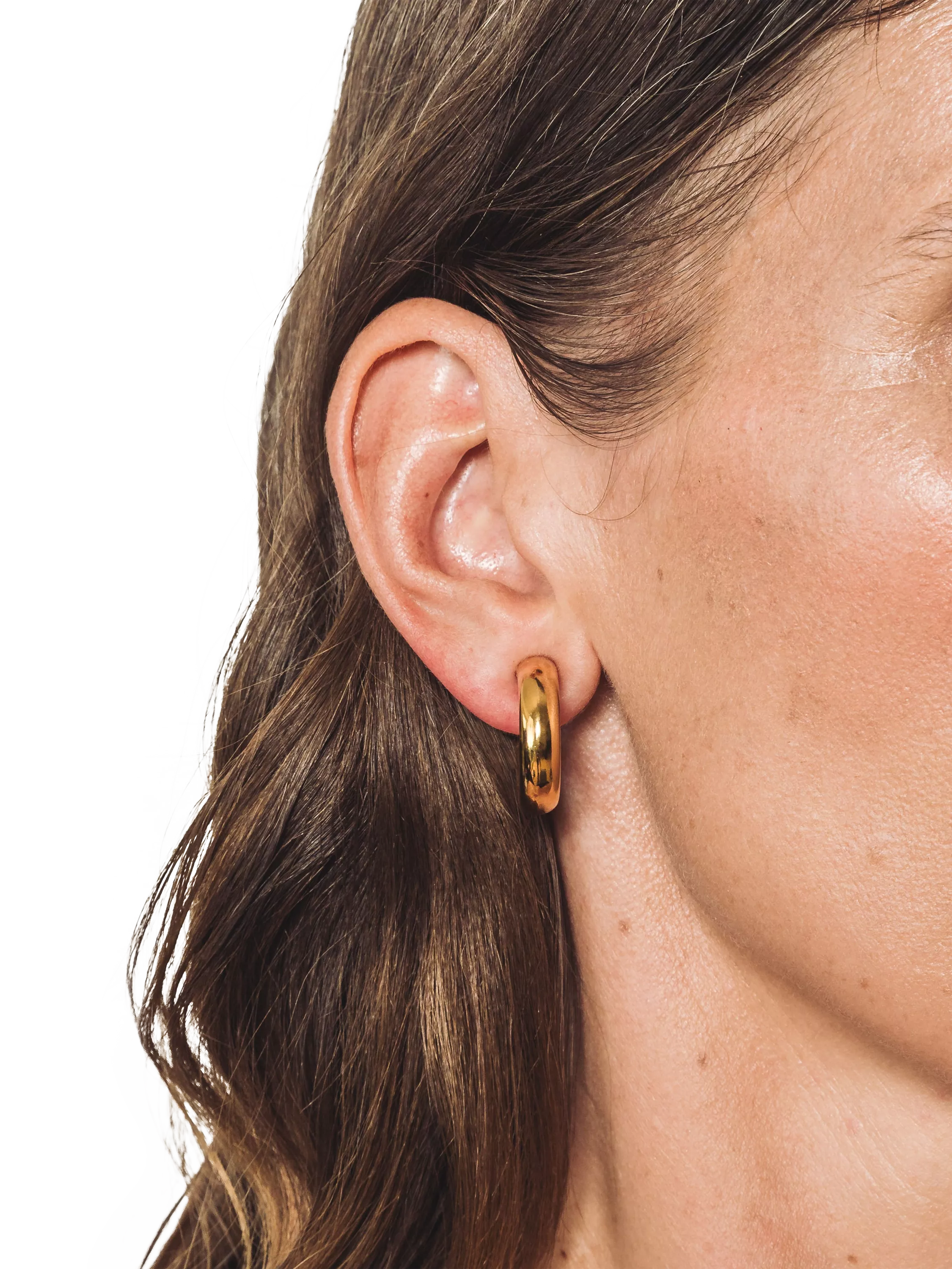Eclectica gold clip-on hoop earrings pre-loved, UK version