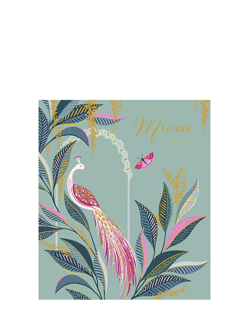 Sara Miller Peacock birthday card for Mum with envelope, UK version