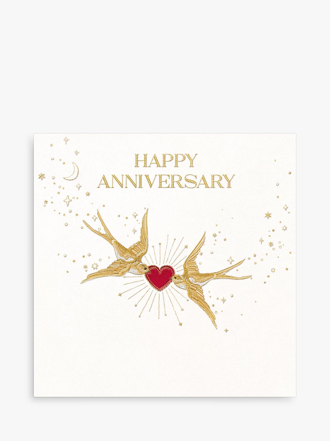 Anniversary Greeting Card with Birds Heart Design, Blank Inside, UK Made