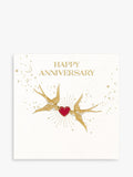 Anniversary Greeting Card with Birds Heart Design, Blank Inside, UK Made