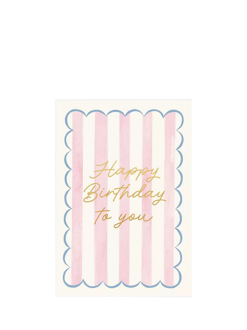 Woodmansterne birthday card pink and white stripes - British product