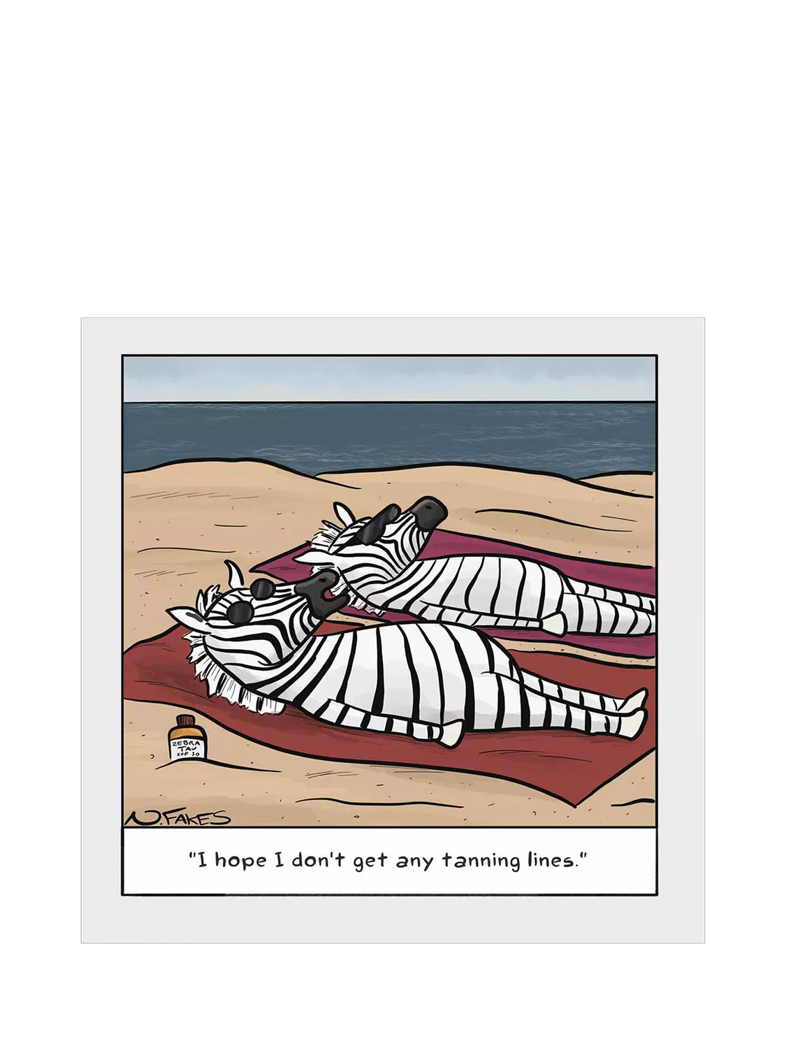 Woodmansterne greeting card tanning zebras, UK version