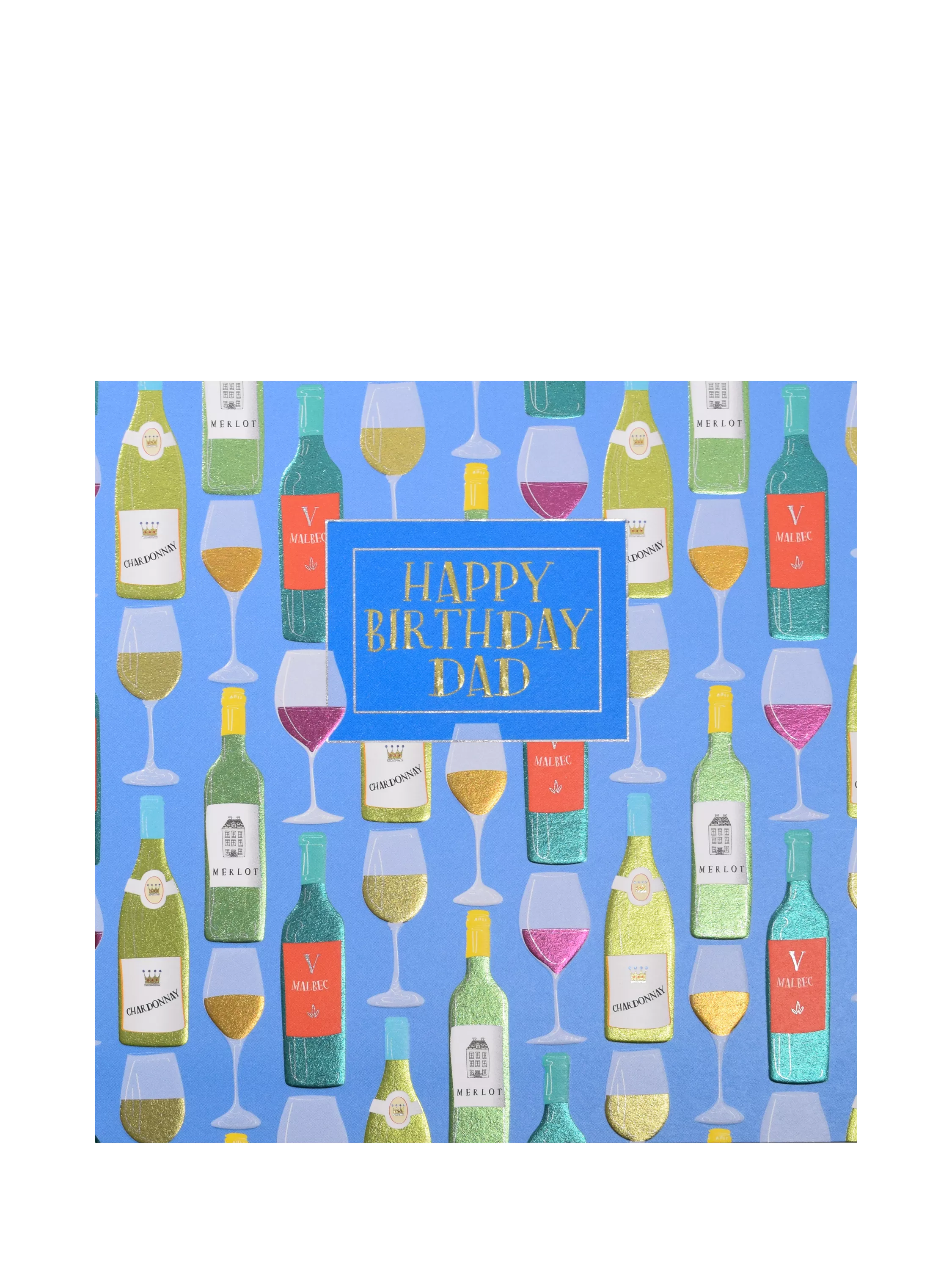 Wendy Jones Blackett birthday card with wine glasses and bottles design, imported from the UK