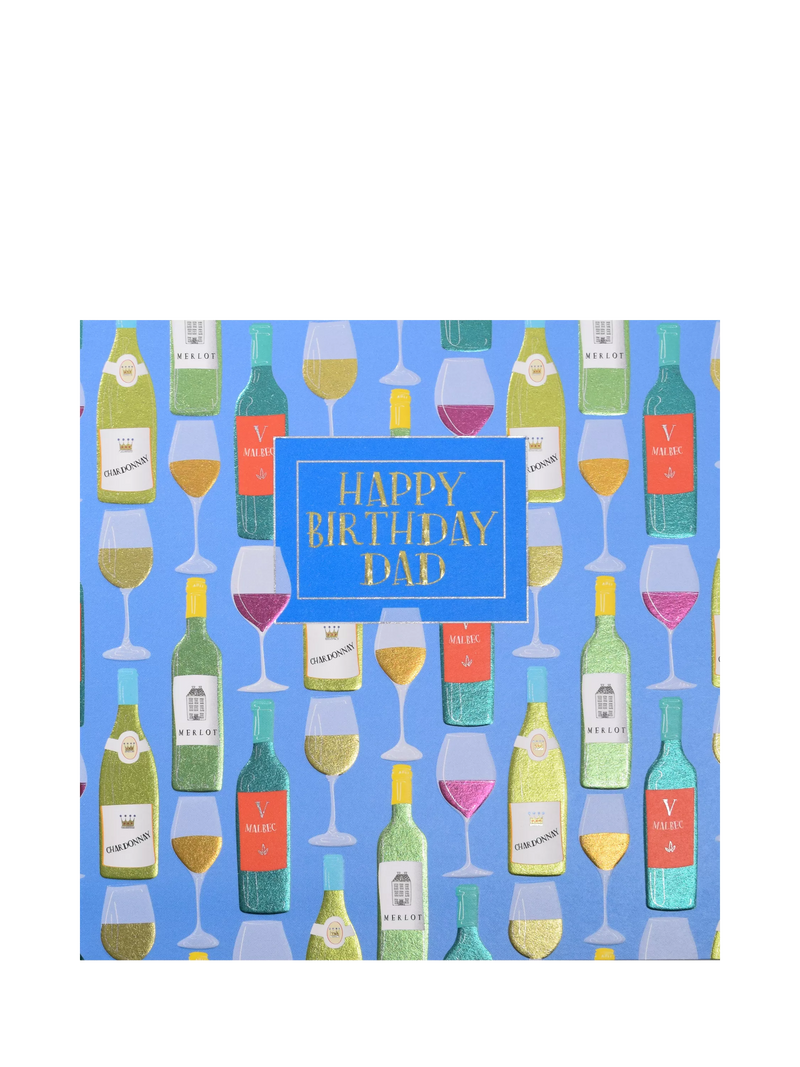 Wendy Jones Blackett birthday card with wine glasses and bottles design, imported from the UK