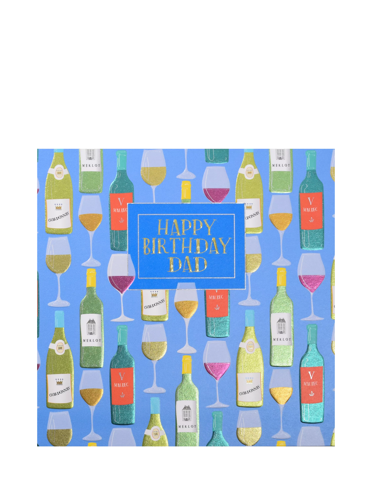 Wendy Jones Blackett birthday card with wine glasses and bottles design, imported from the UK